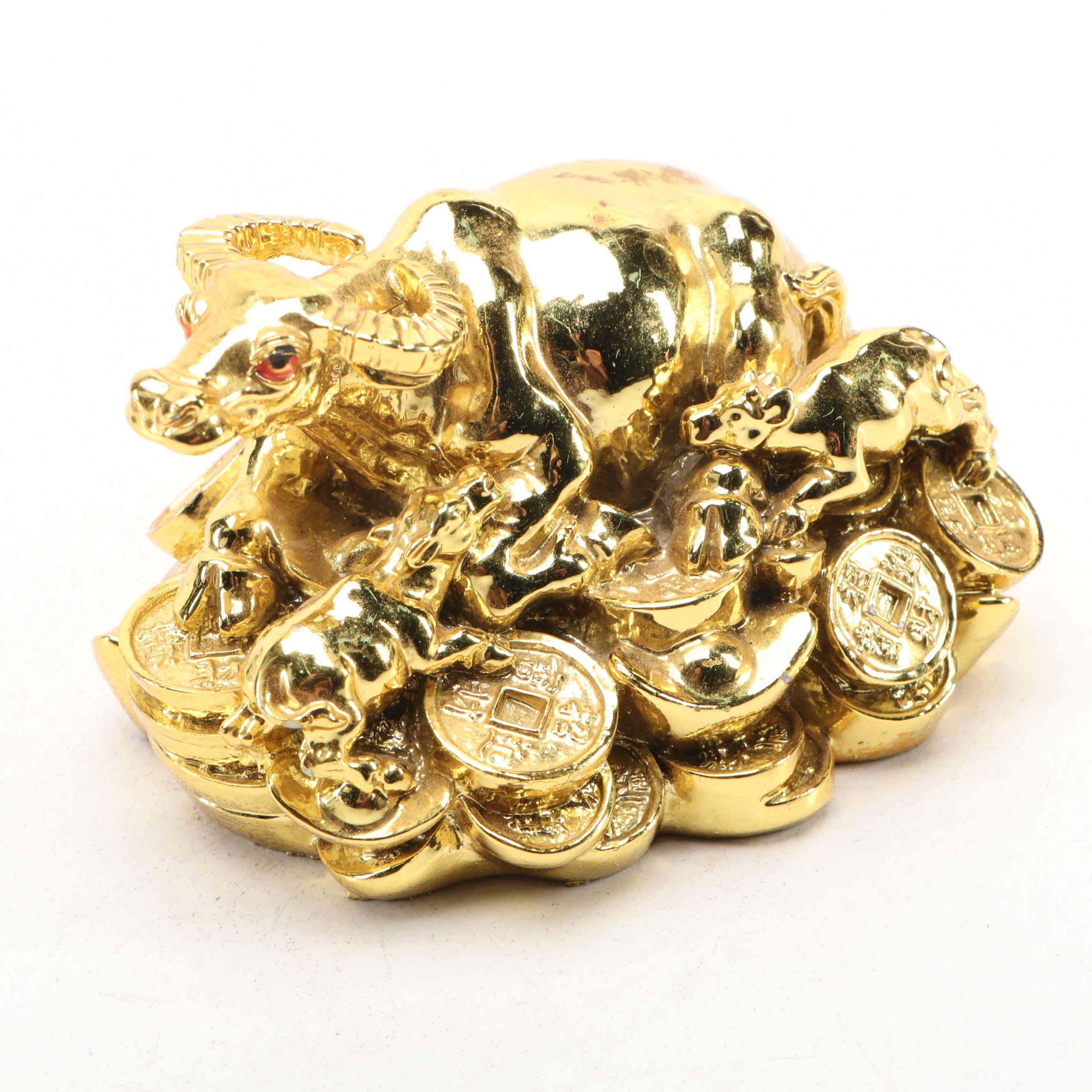 Chinese Resin Buddhas, Dragon, Lucky Frog with Bonsai and More