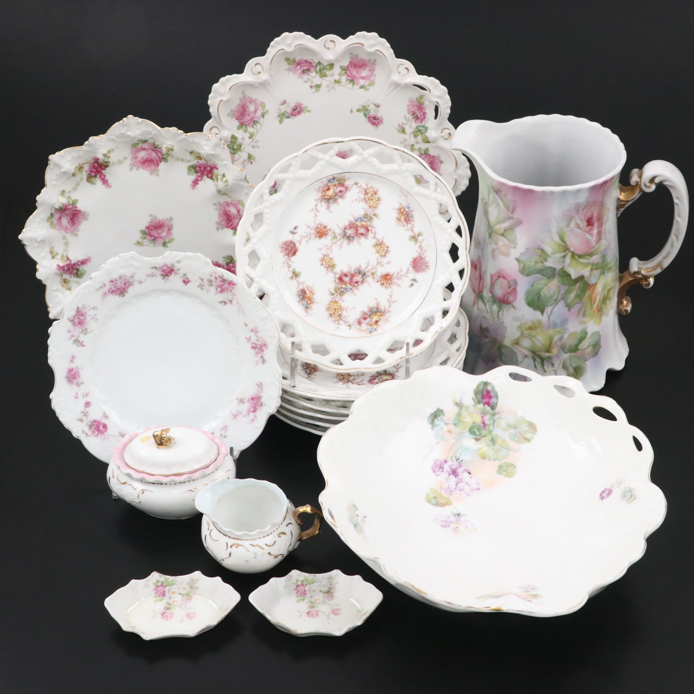 Continental Hand-Painted Porcelain Dinnerware and Serveware