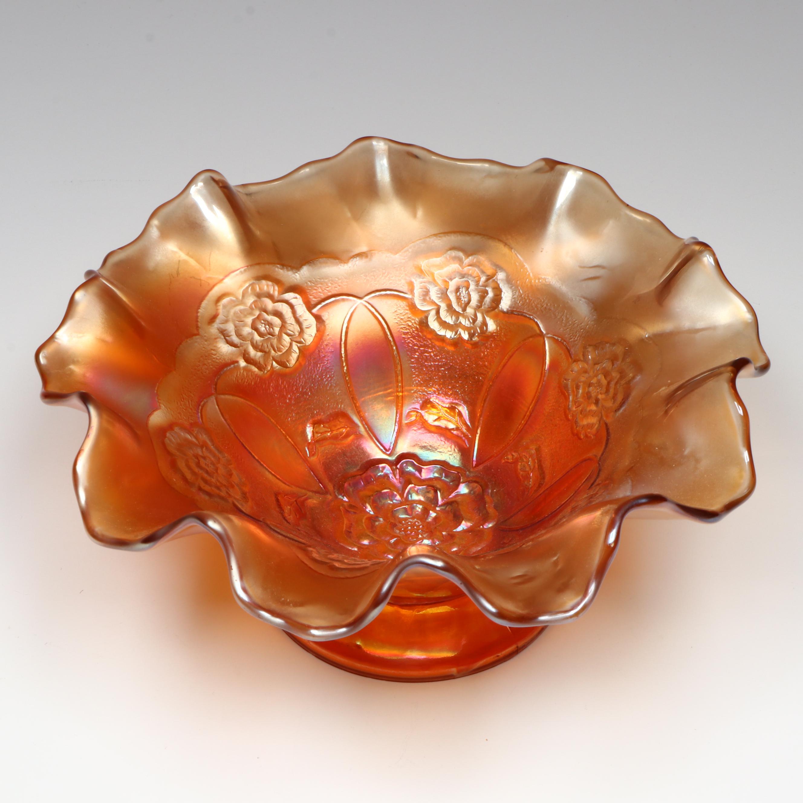 Fenton Butterfly and Berries and Wreath of Roses Marigold Carnival Glass Bowls