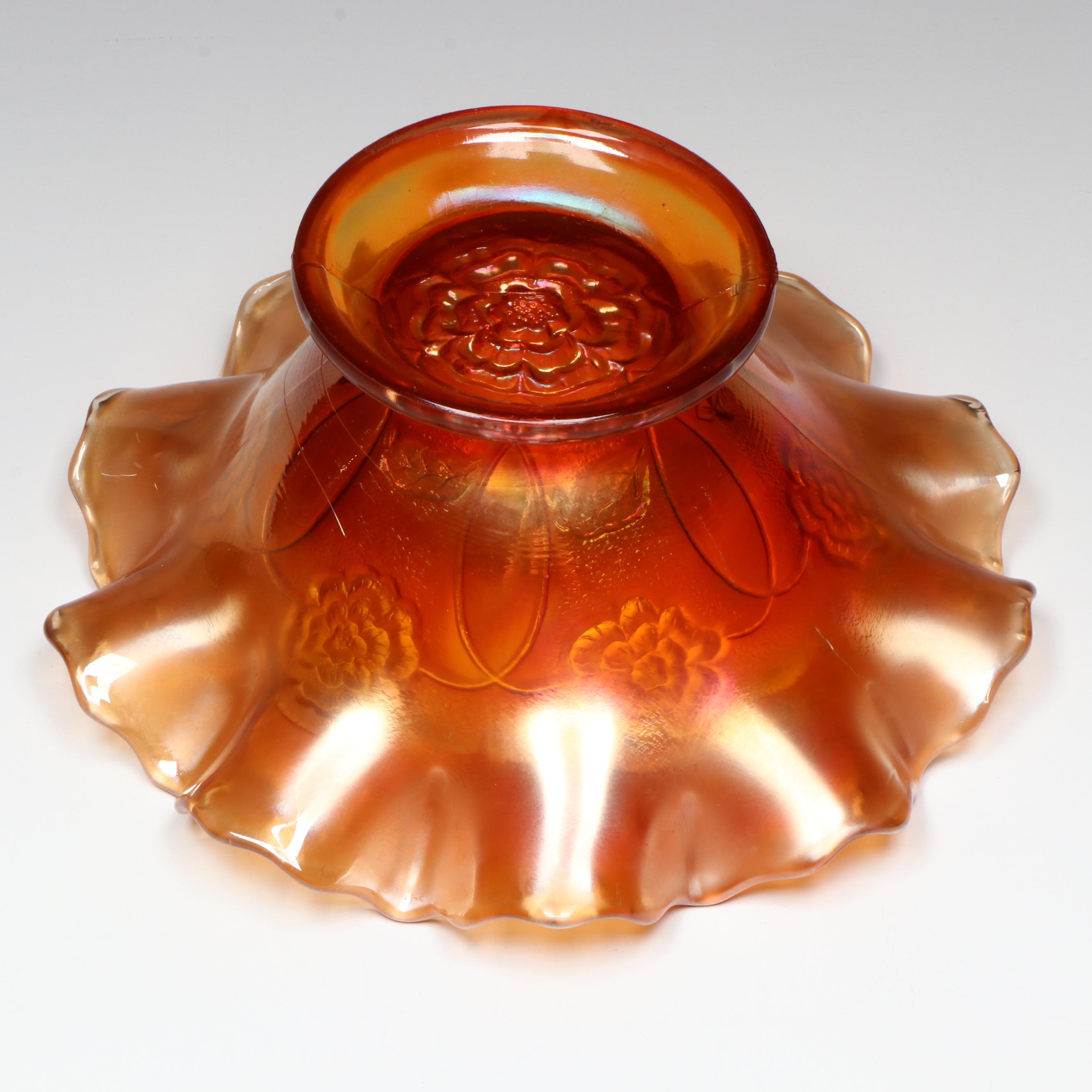 Fenton Butterfly and Berries and Wreath of Roses Marigold Carnival Glass Bowls