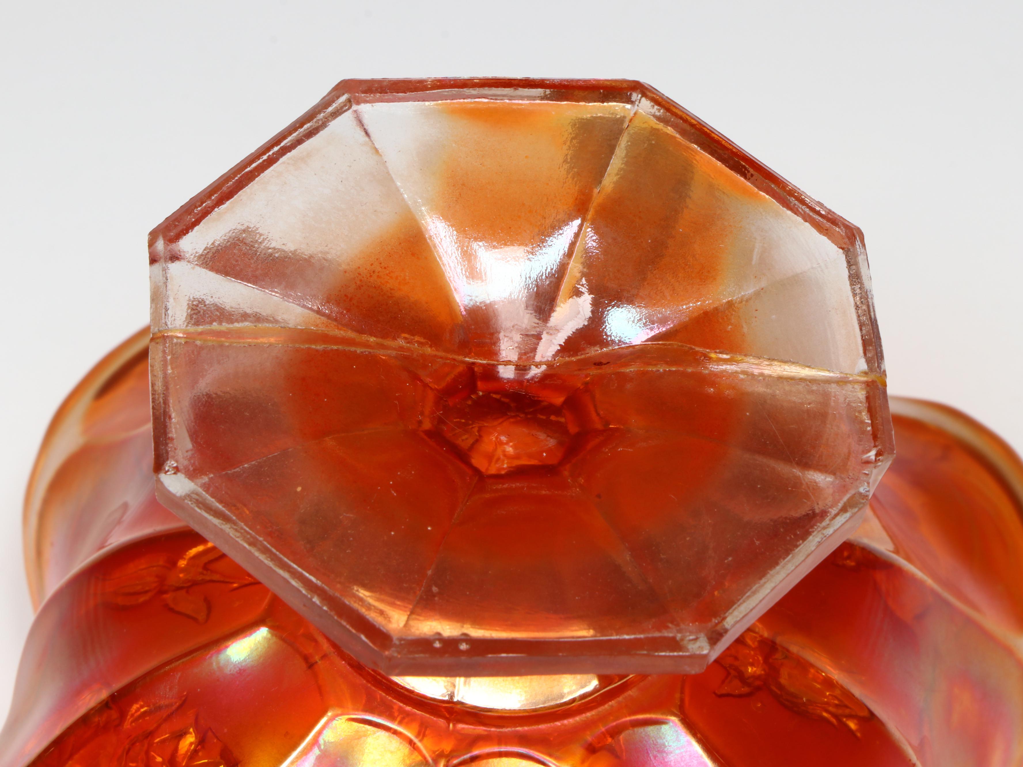 Fenton Butterfly and Berries and Wreath of Roses Marigold Carnival Glass Bowls