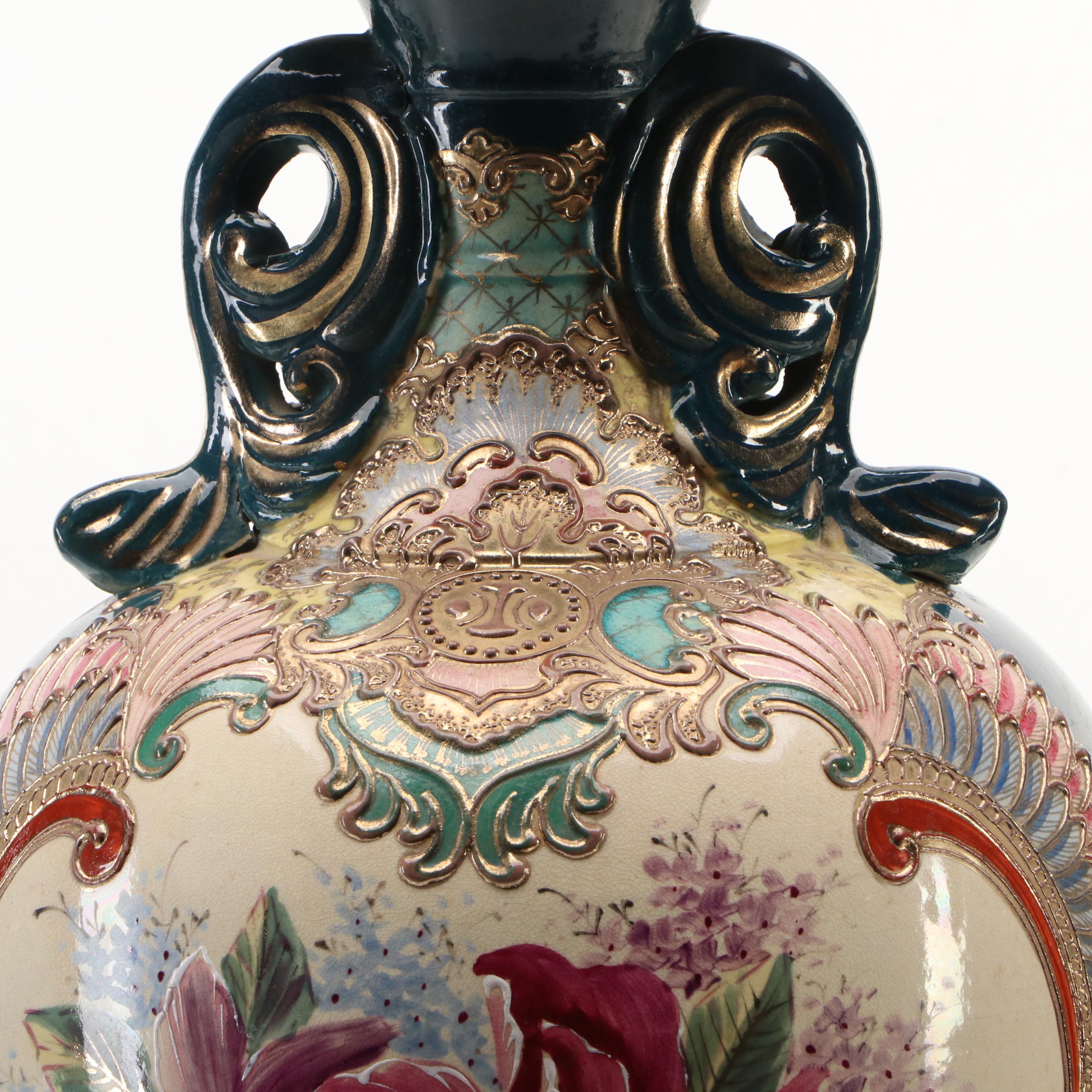 Japanese Moriage Slip Decorated Floor Vase