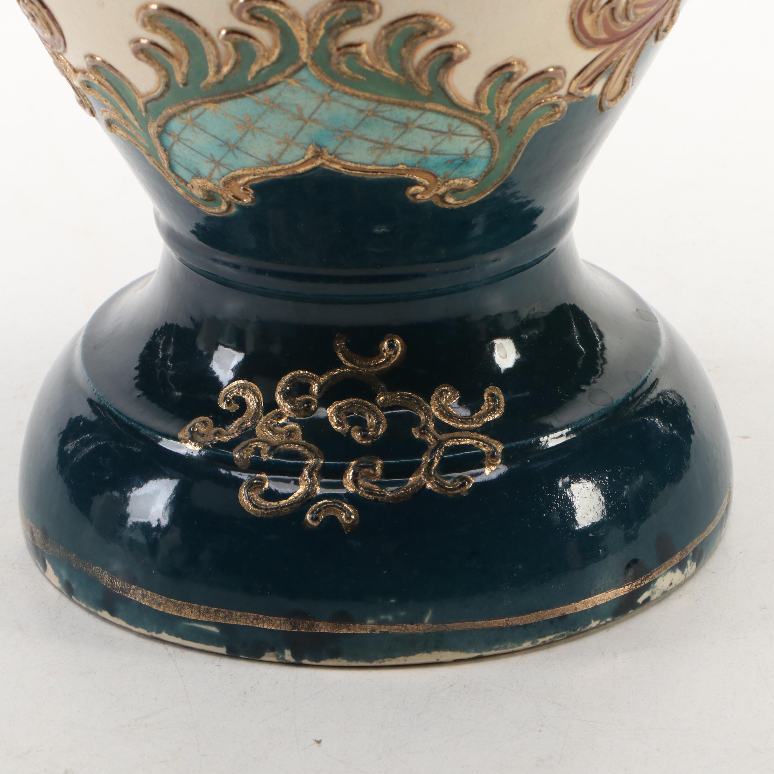 Japanese Moriage Slip Decorated Floor Vase