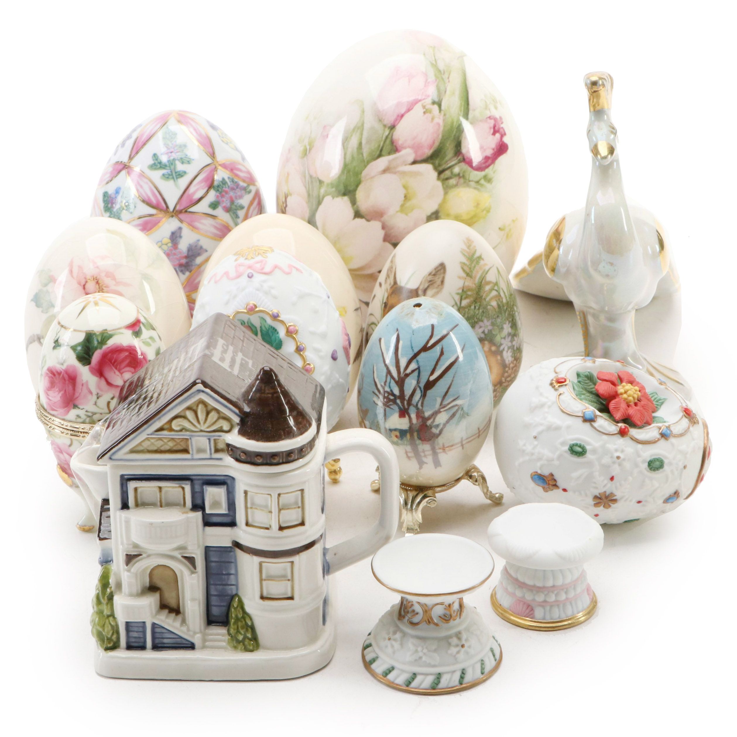 Lenox, Eggzakly with Other Ceramic Eggs, Peacock and House Creamer