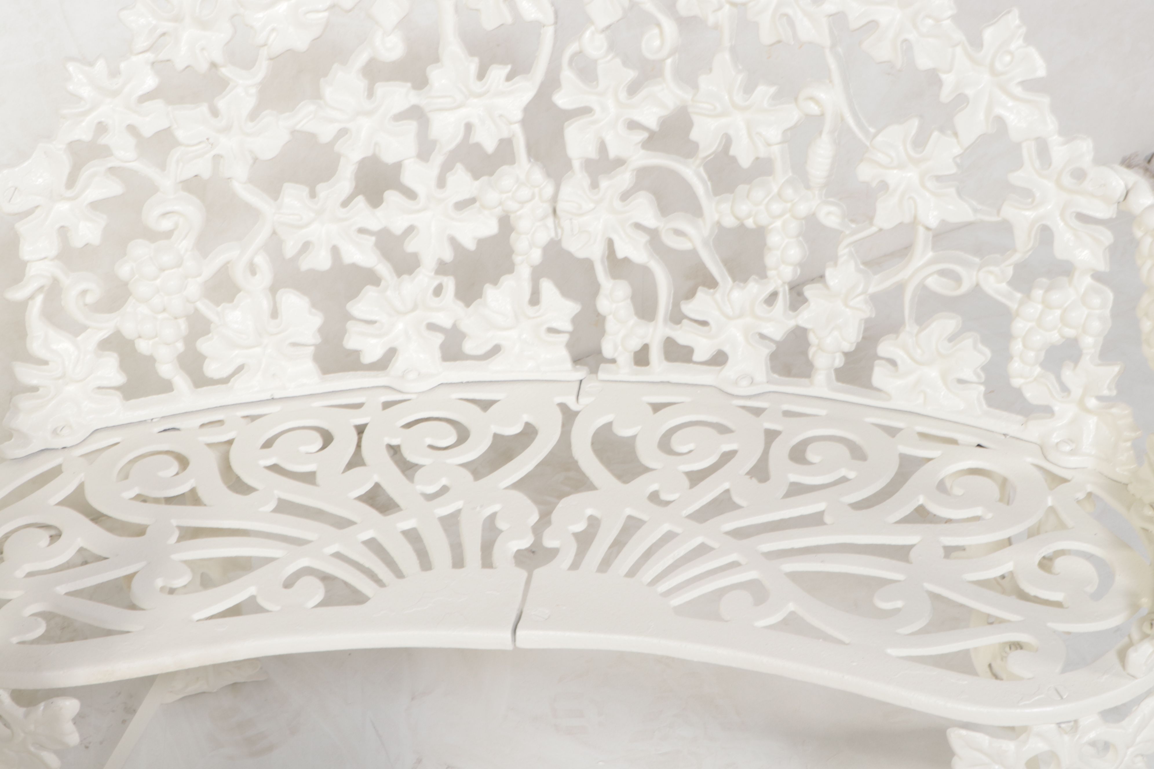 Victorian Style White-Painted Cast Metal Garden Bench and Seat