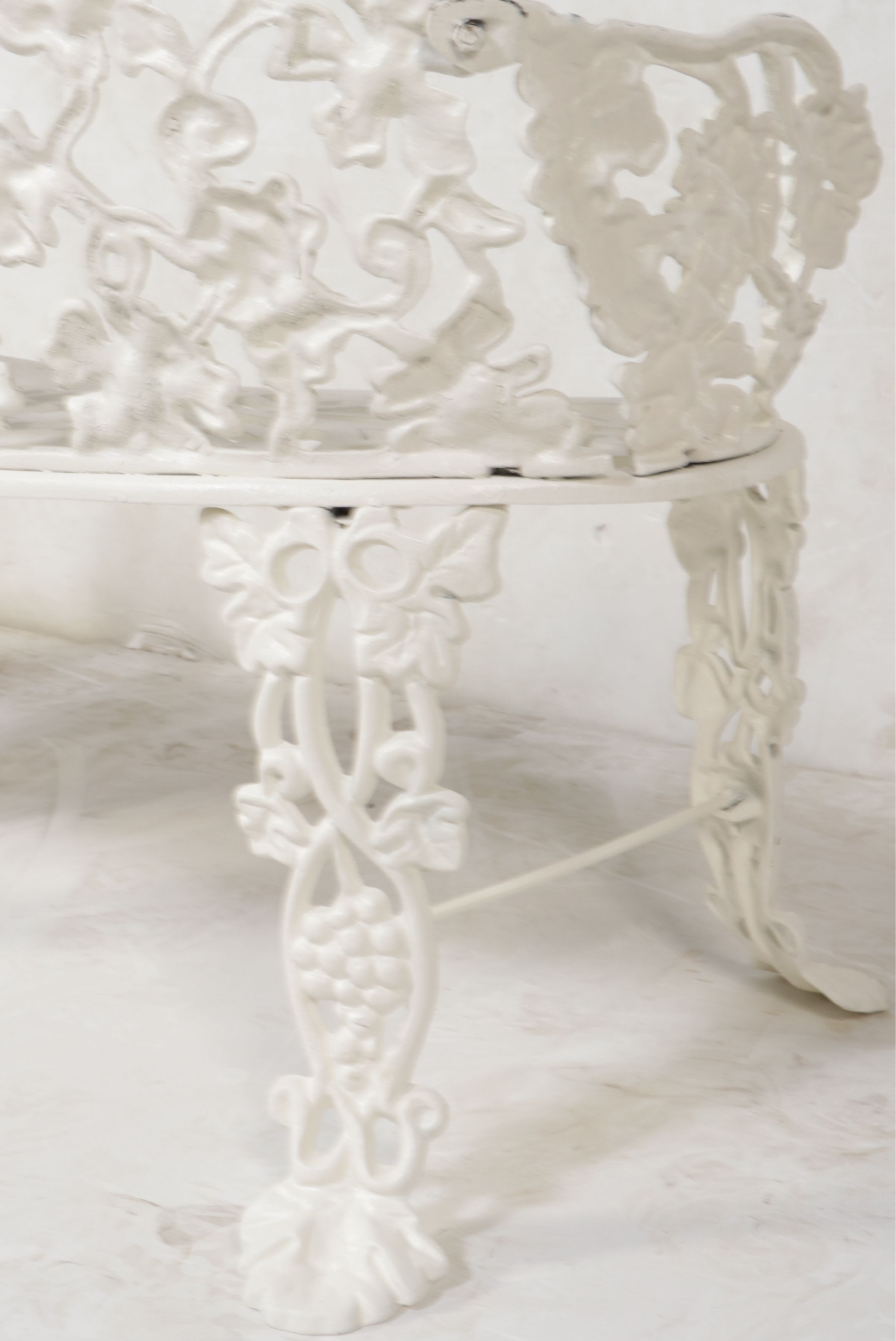 Victorian Style White-Painted Cast Metal Garden Bench and Seat