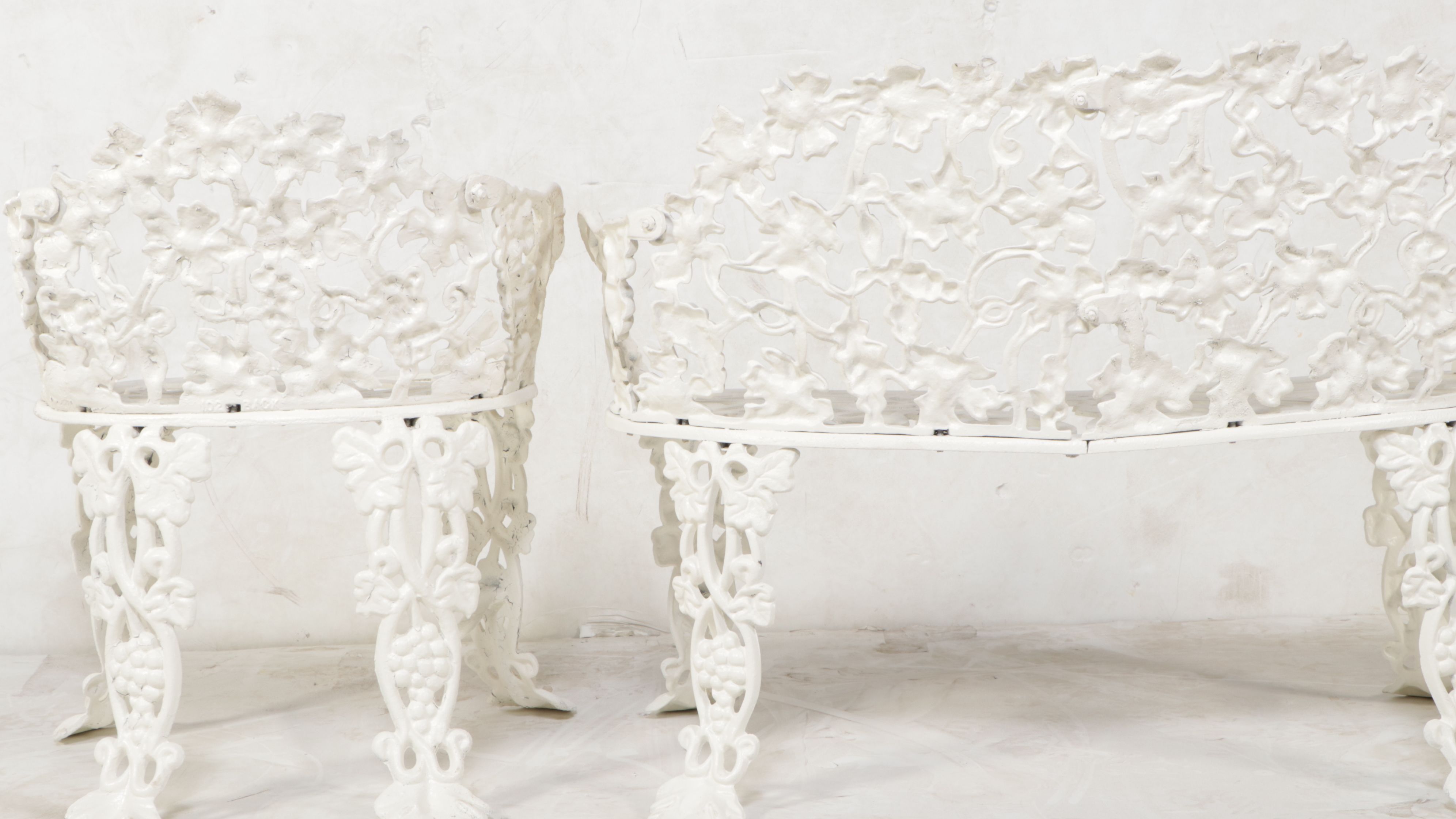 Victorian Style White-Painted Cast Metal Garden Bench and Seat
