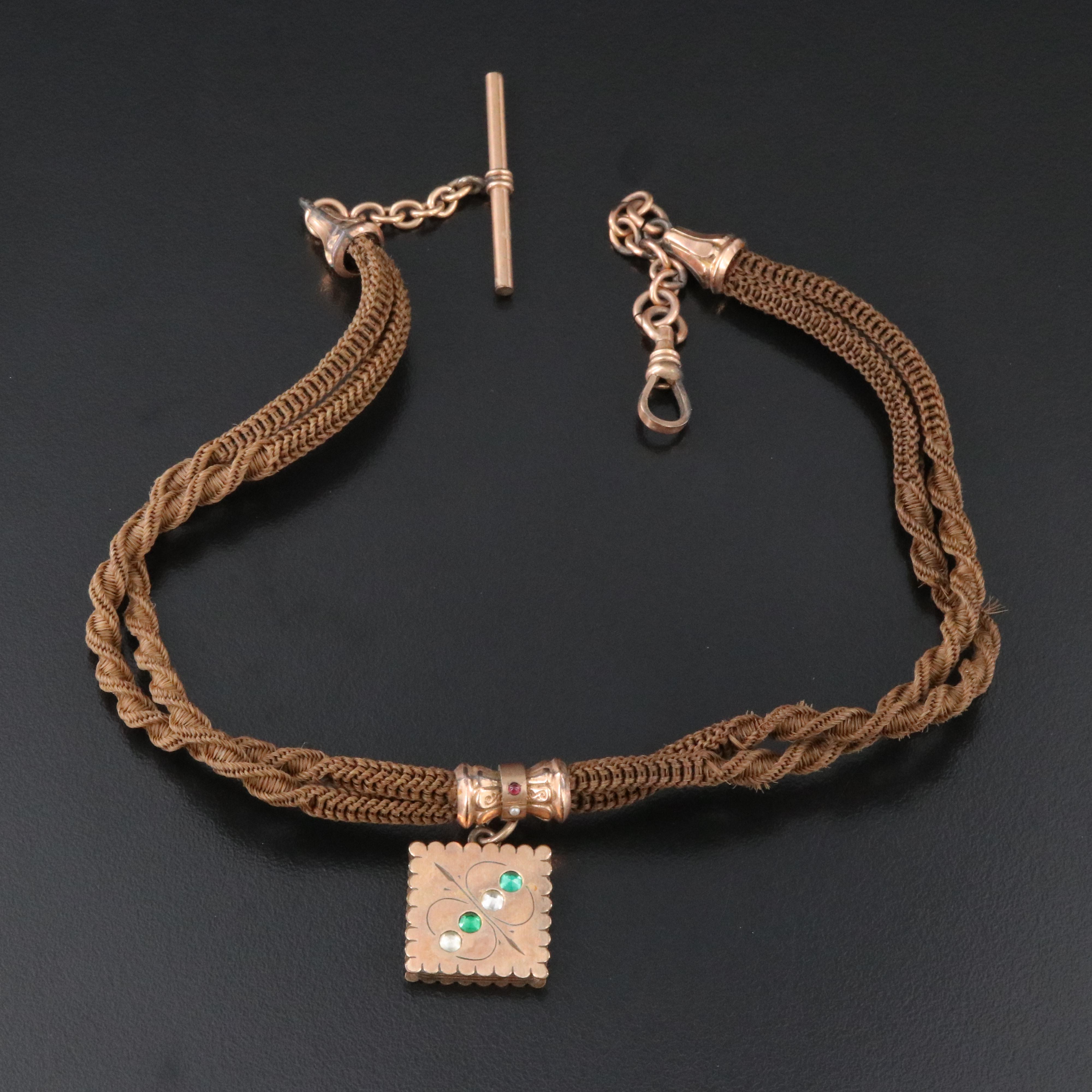 Victorian Hair Work Watch Chain with Fob Charm