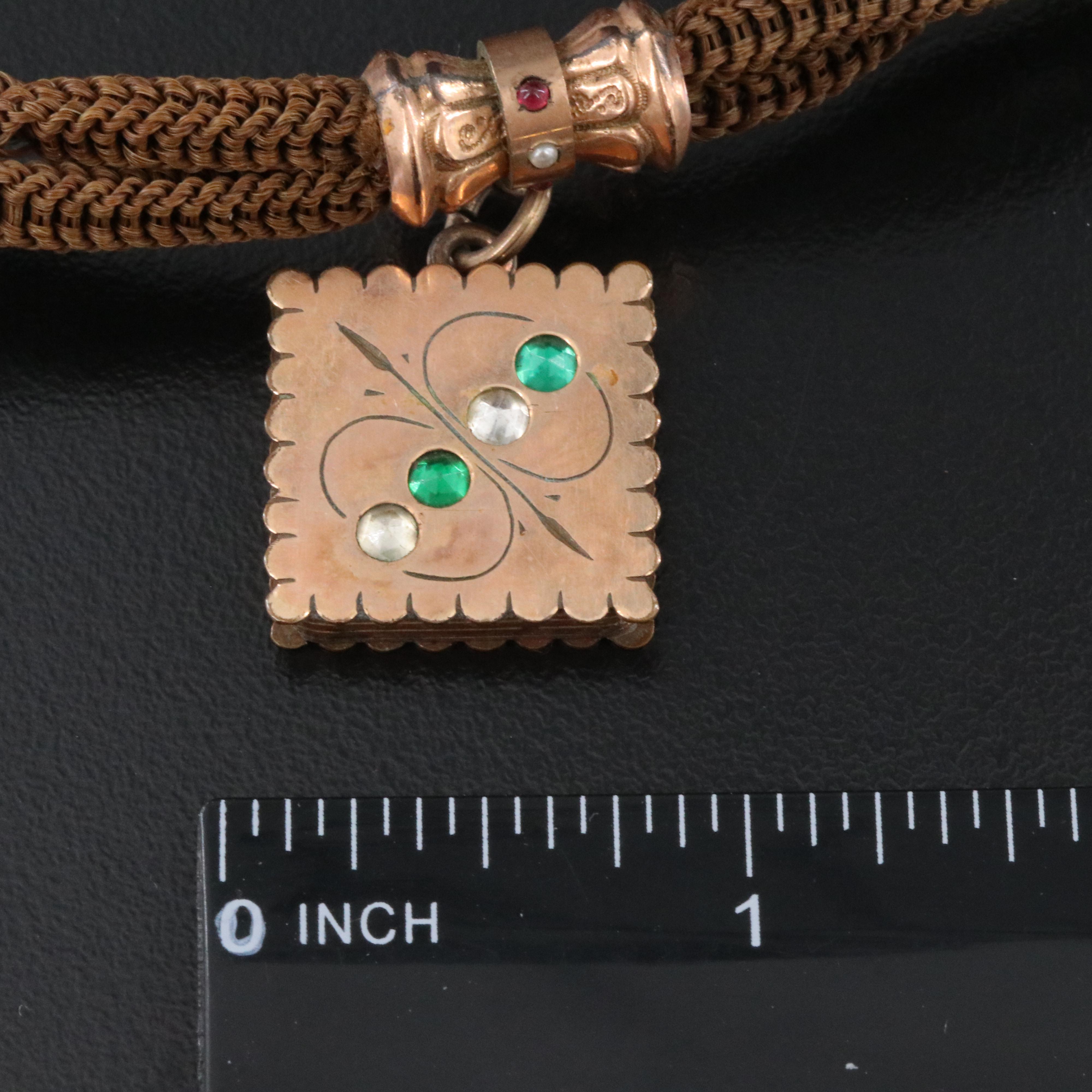 Victorian Hair Work Watch Chain with Fob Charm