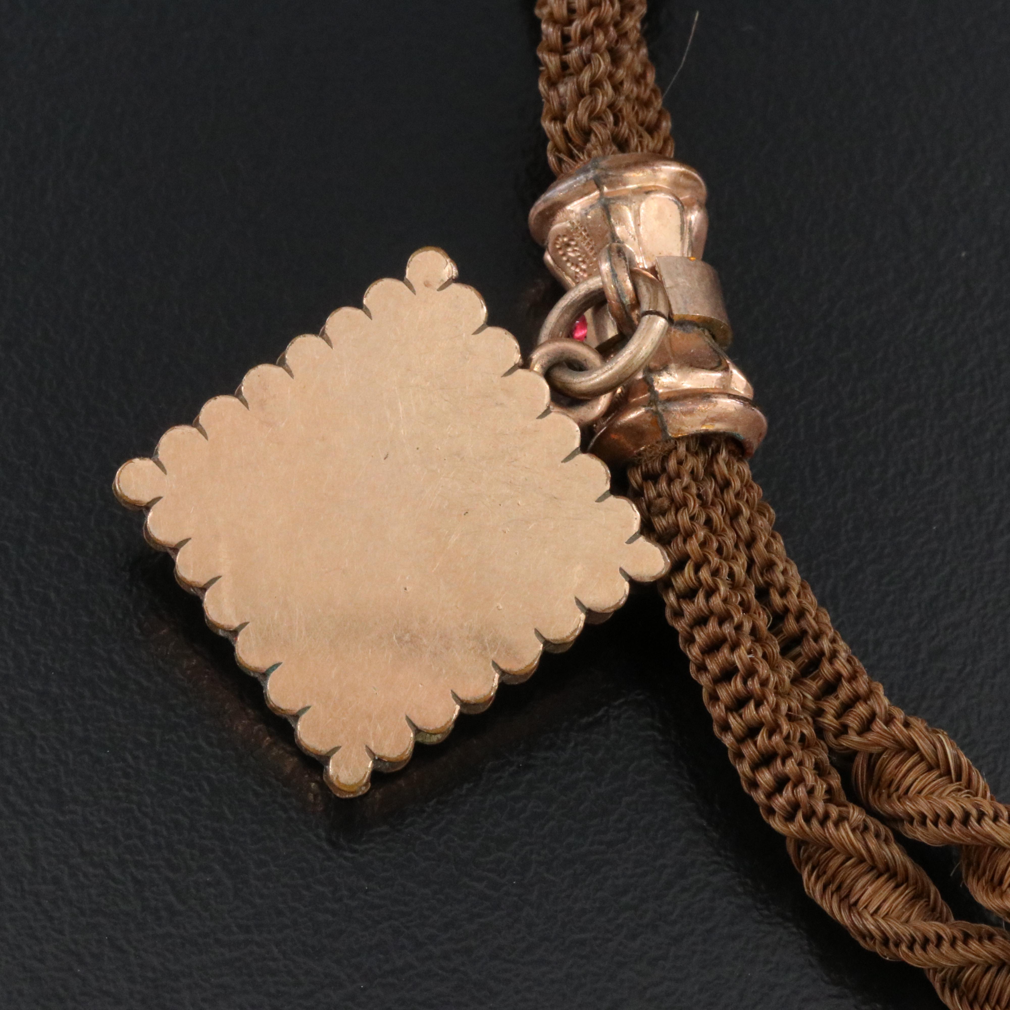 Victorian Hair Work Watch Chain with Fob Charm