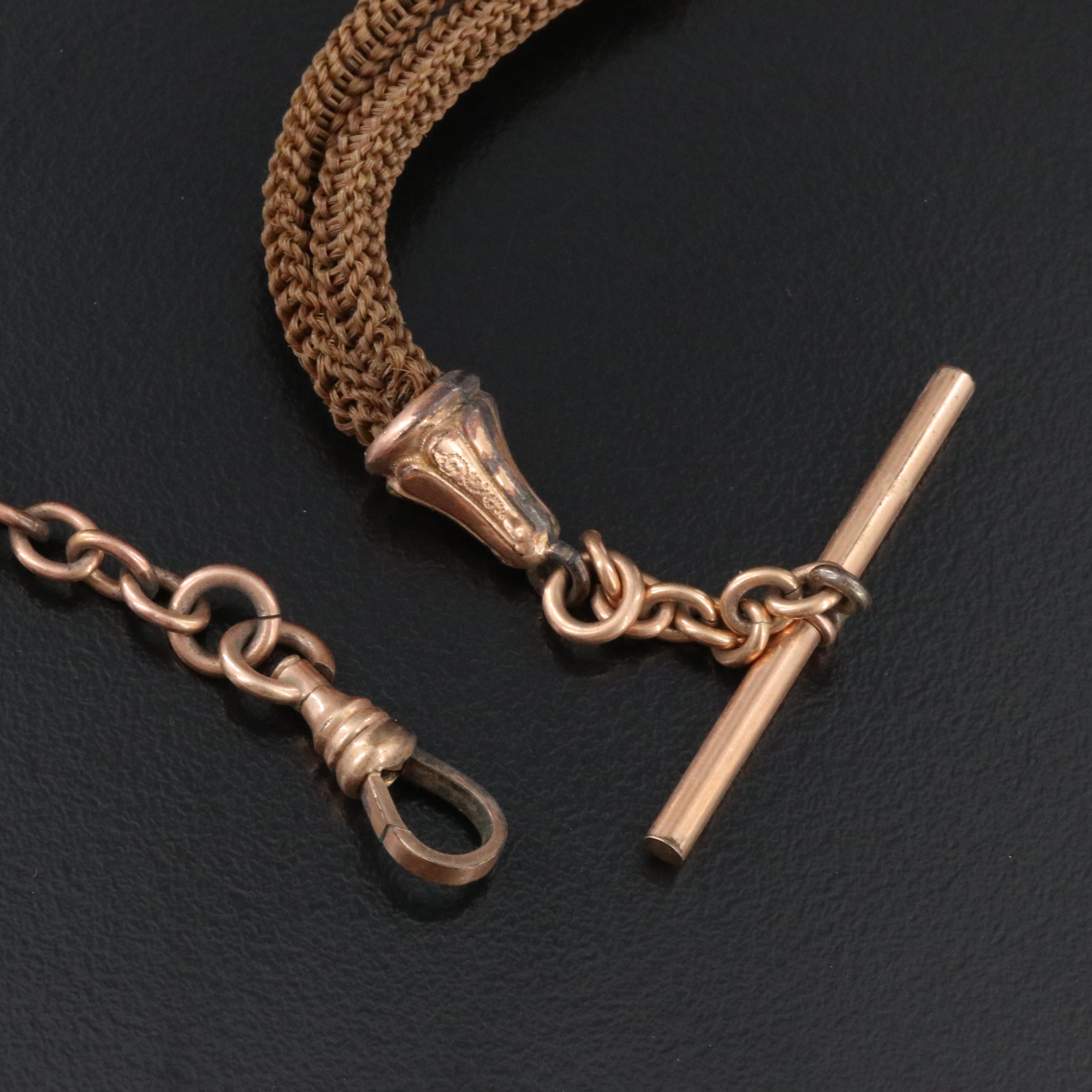 Victorian Hair Work Watch Chain with Fob Charm