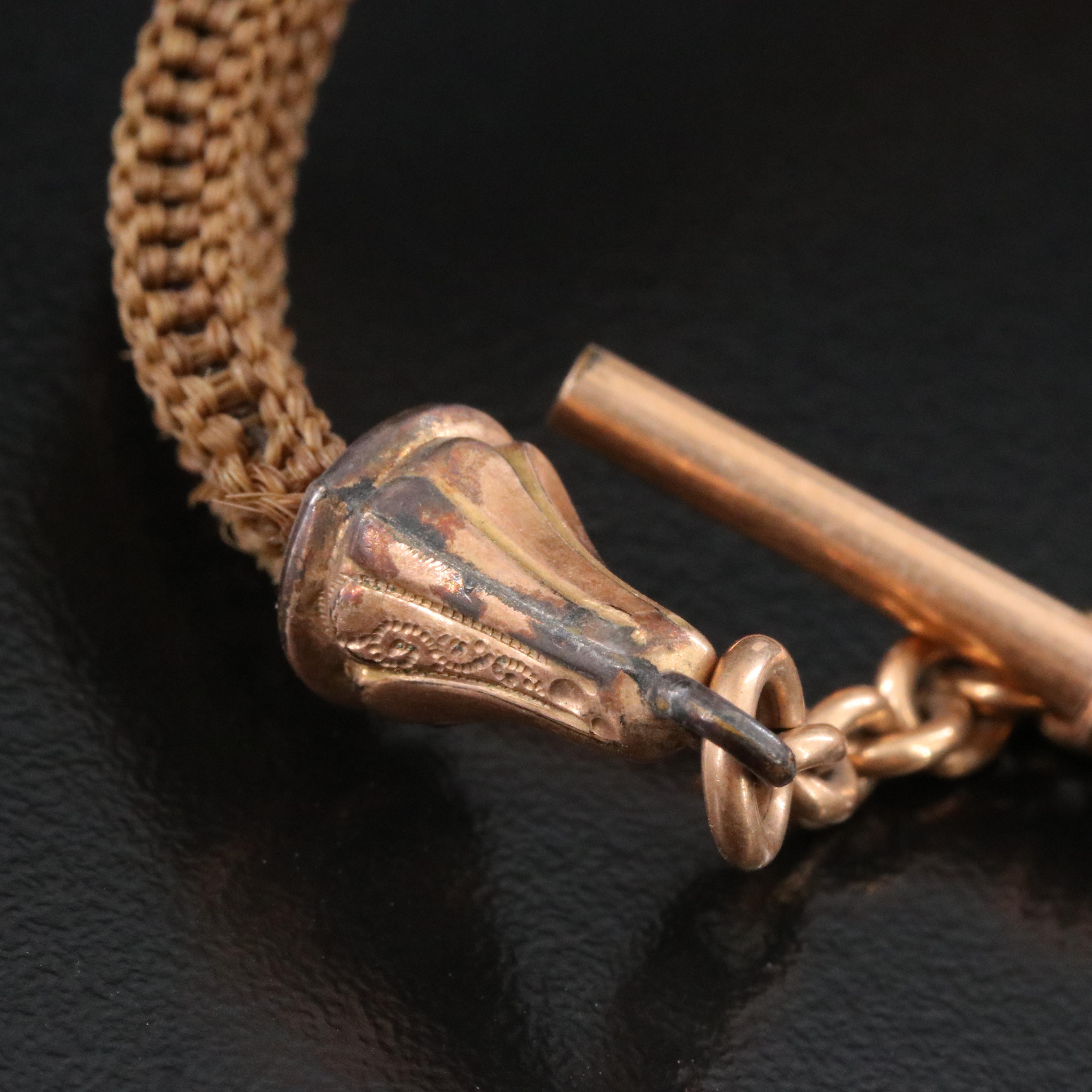 Victorian Hair Work Watch Chain with Fob Charm