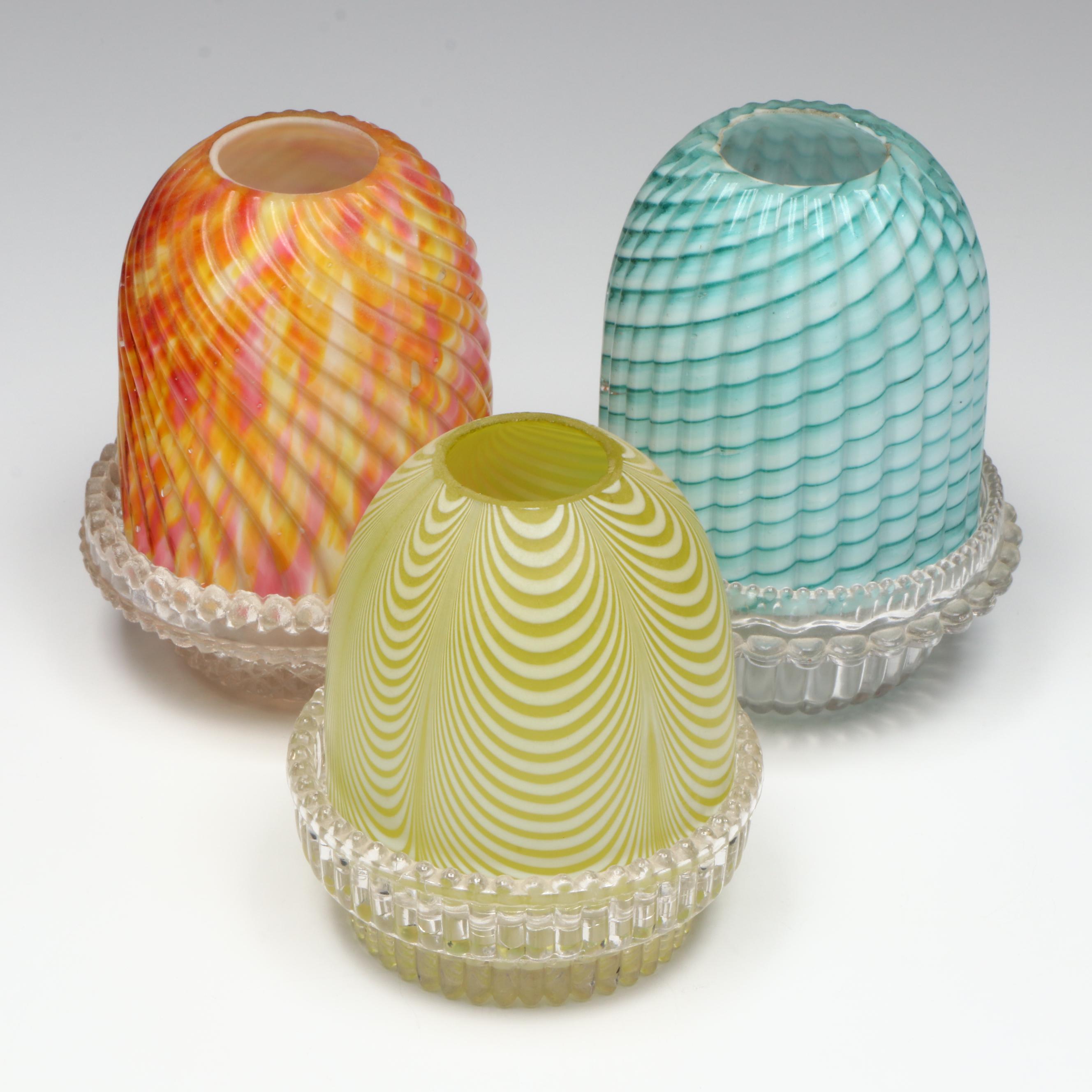 Samuel Clarke "Zebra," "Nailsea" and Striped Blue Fairy Lamps
