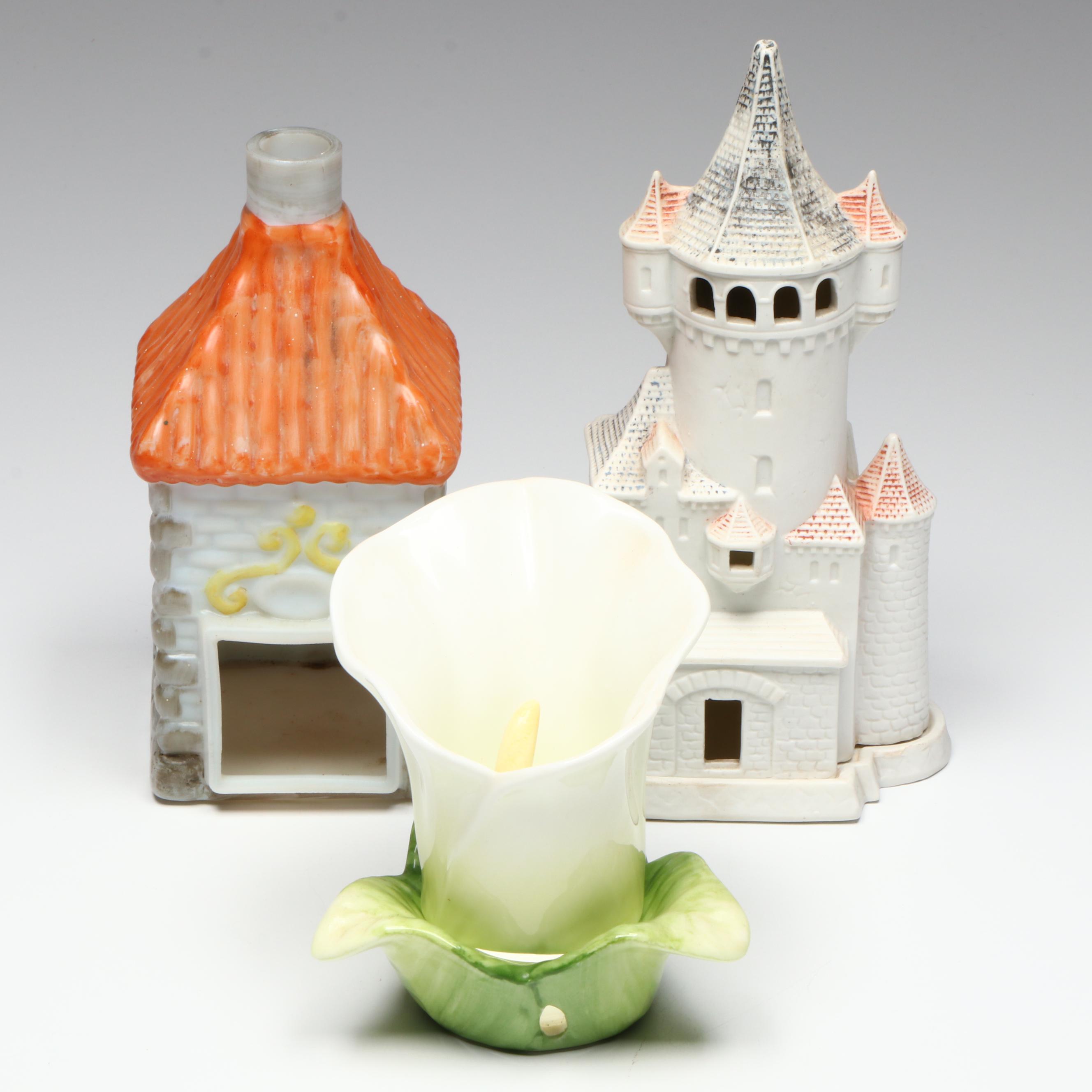 Staffordshire Style Pestel Burner with Calla Lily and Castle Tea Light Holders