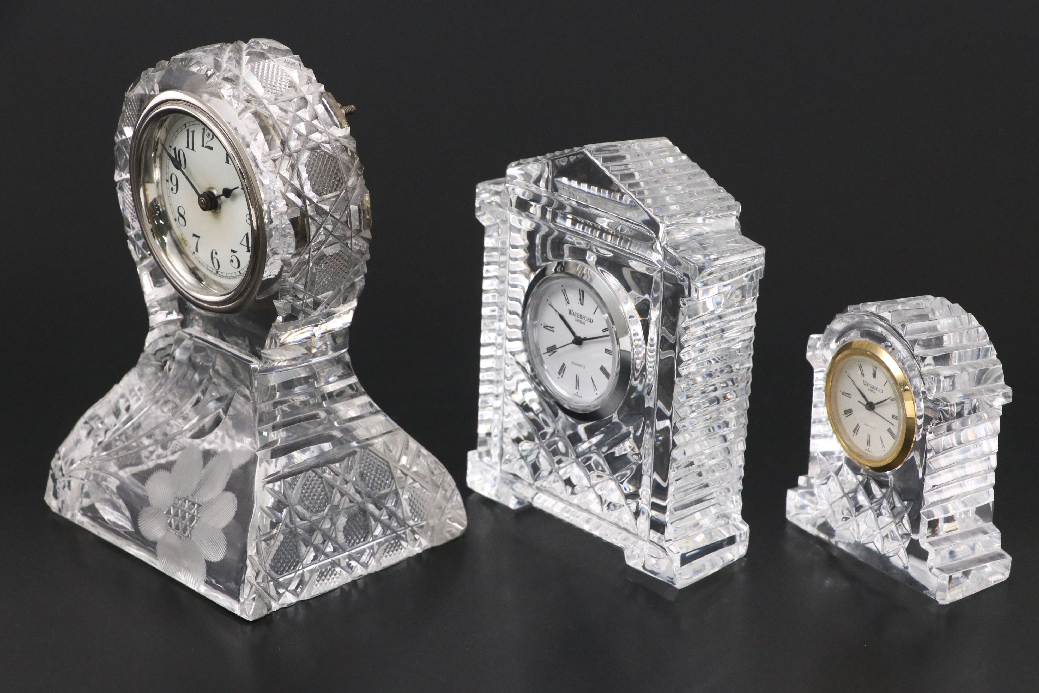 Waterford and Cut Crystal Mantel Clocks