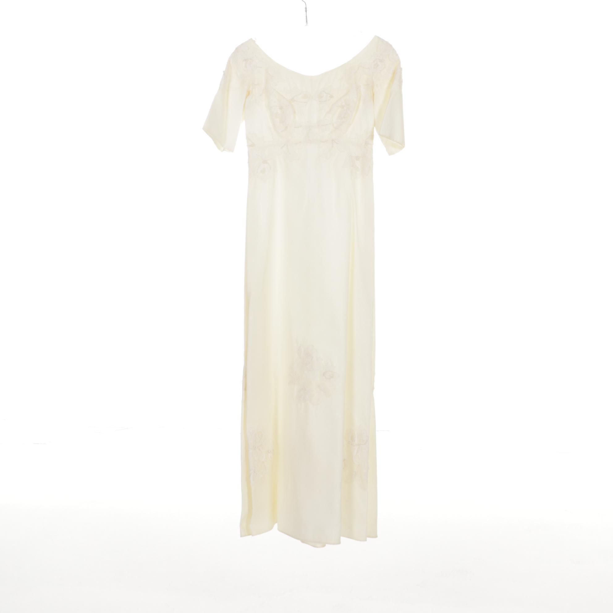 Maurer's Originals Embellished Wedding Dress with Lace Tulle Veil, 1960s