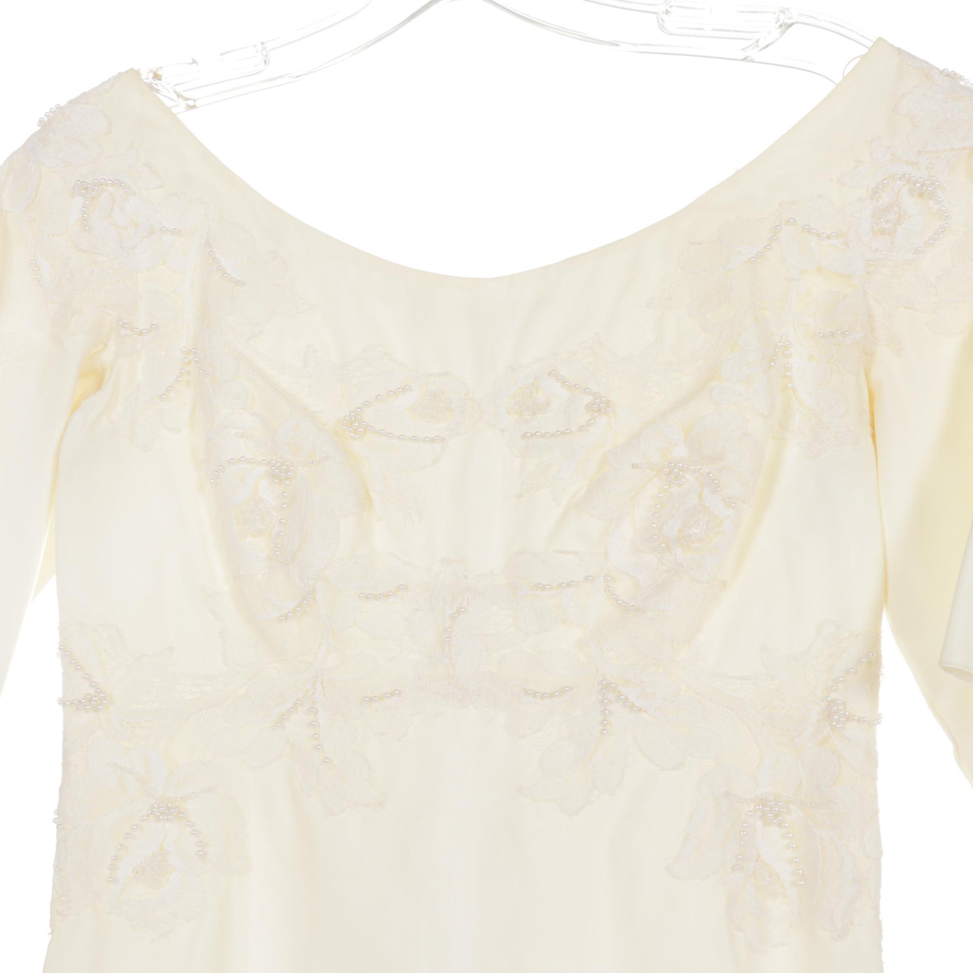 Maurer's Originals Embellished Wedding Dress with Lace Tulle Veil, 1960s