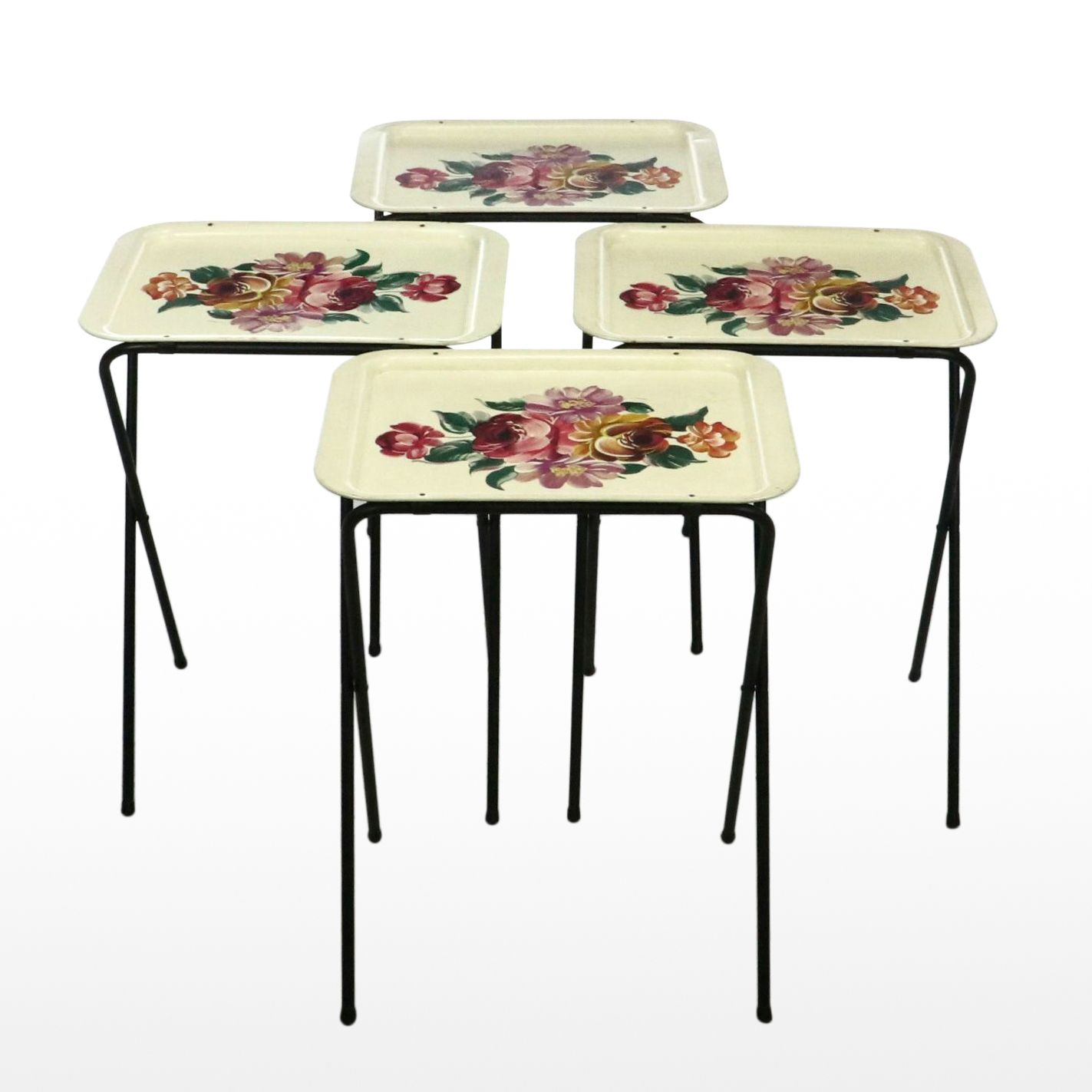 Vintage Toleware Folding Tray Tables, Mid-20th Century