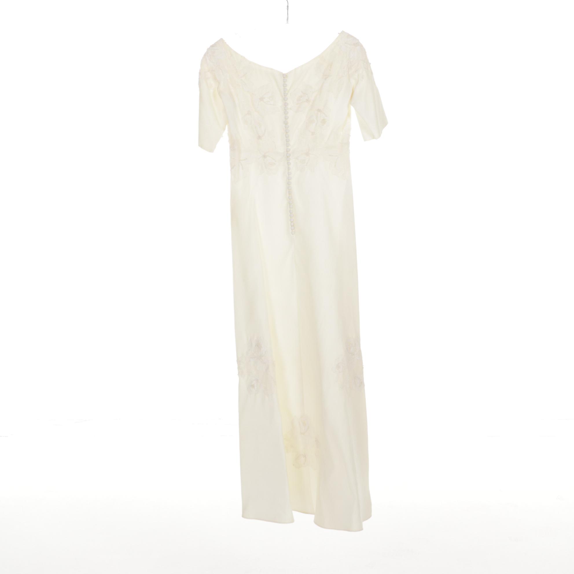 Maurer's Originals Embellished Wedding Dress with Lace Tulle Veil, 1960s