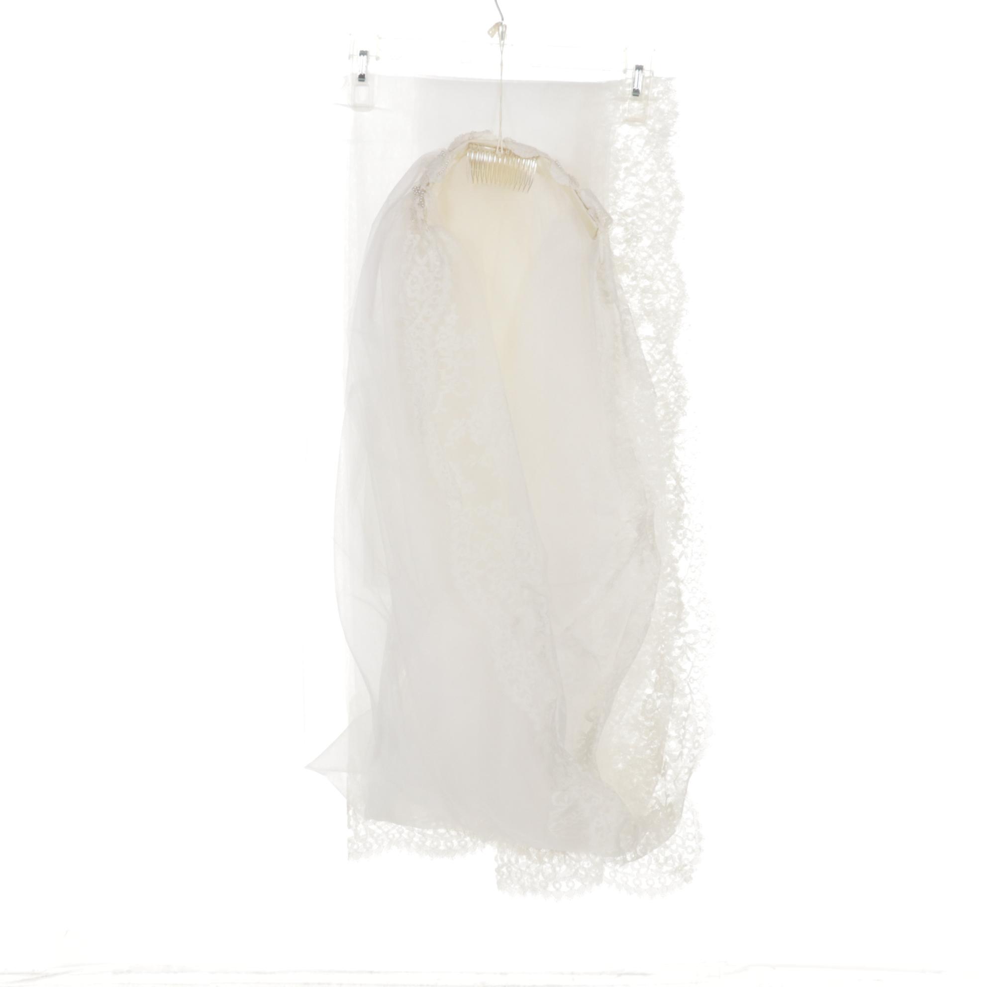 Maurer's Originals Embellished Wedding Dress with Lace Tulle Veil, 1960s