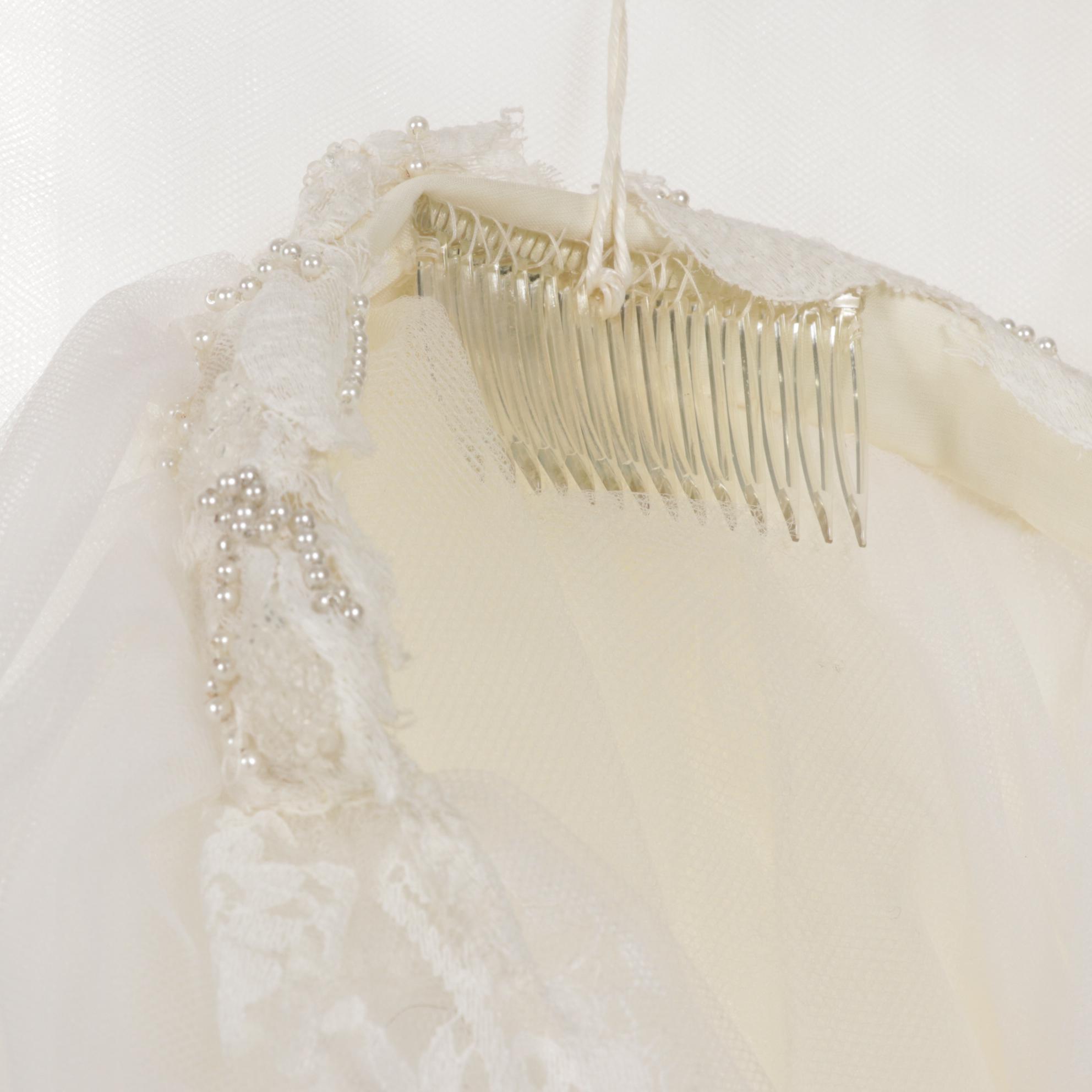 Maurer's Originals Embellished Wedding Dress with Lace Tulle Veil, 1960s