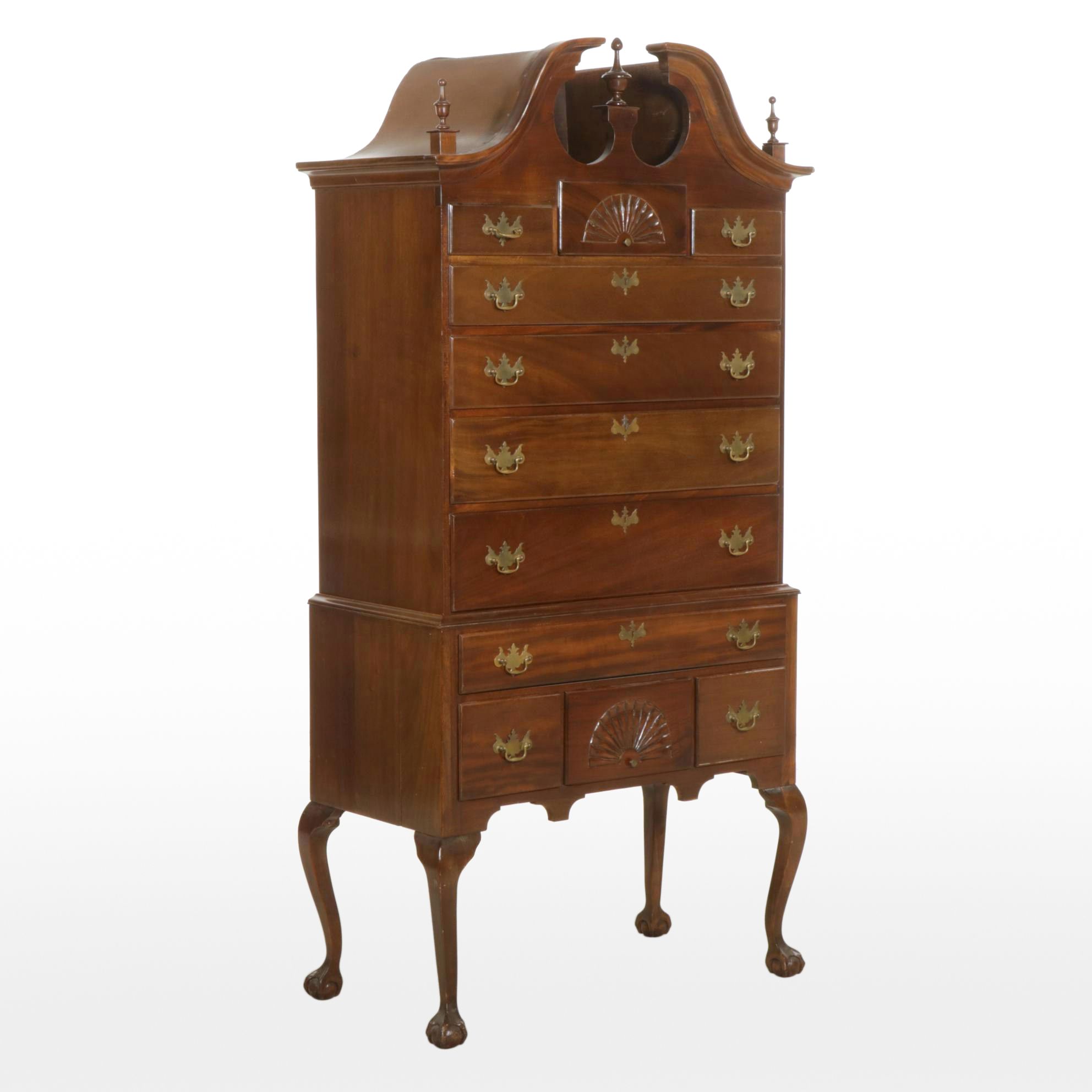 Federal Style Broken Bonnet Walnut Highboy