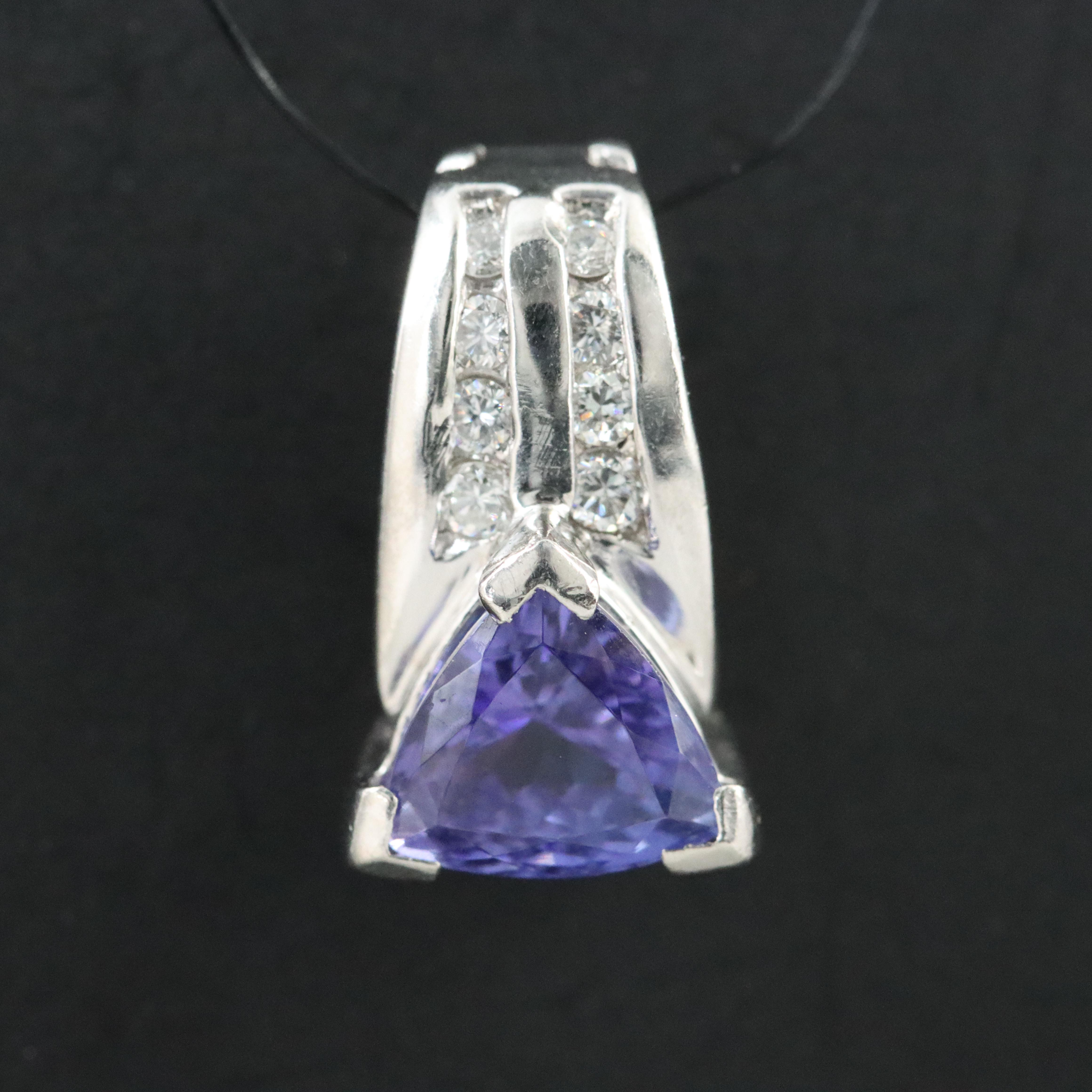 Platinum Tanzanite and Diamond Enhancer Pendant
