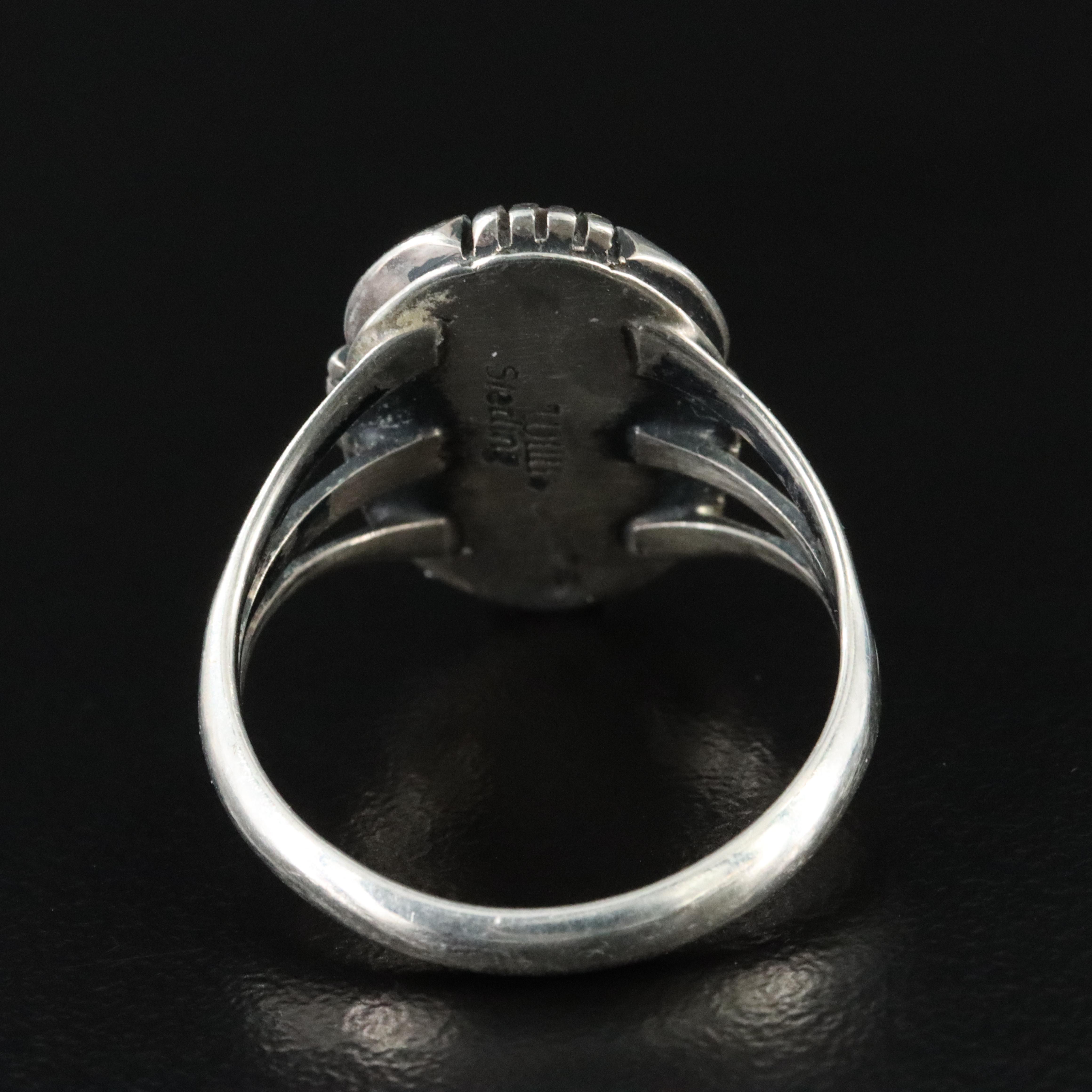 Southwestern Signed Sterling Turquoise  Shadowbox Ring