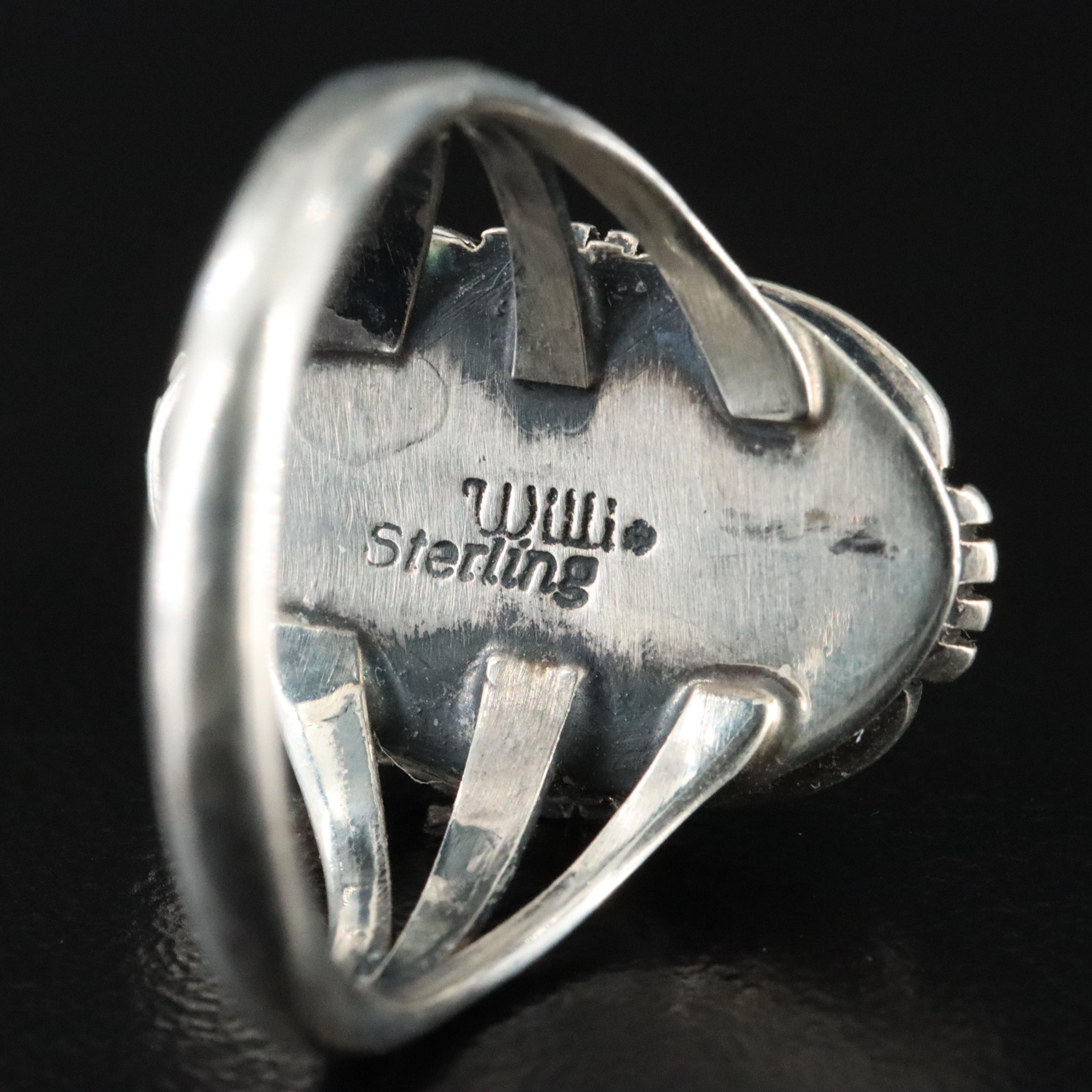 Southwestern Signed Sterling Turquoise  Shadowbox Ring