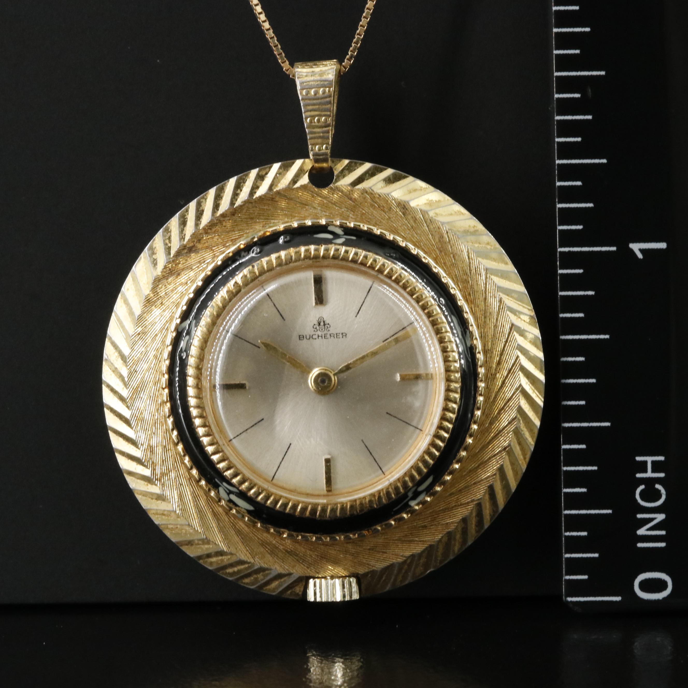 Vintage Bucherer Pendant Watch on 14K Gold Chain