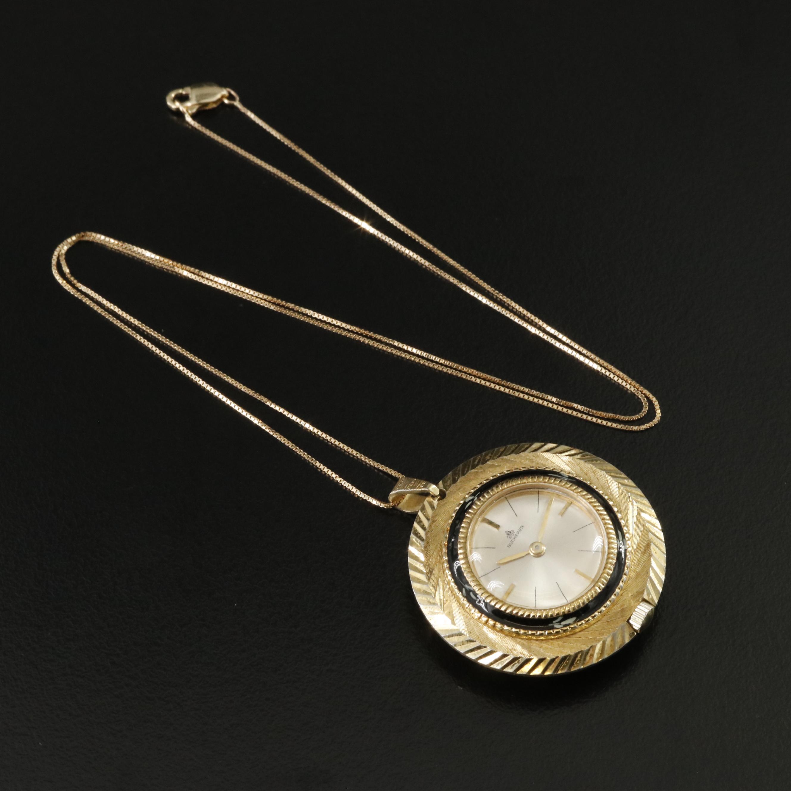 Vintage Bucherer Pendant Watch on 14K Gold Chain