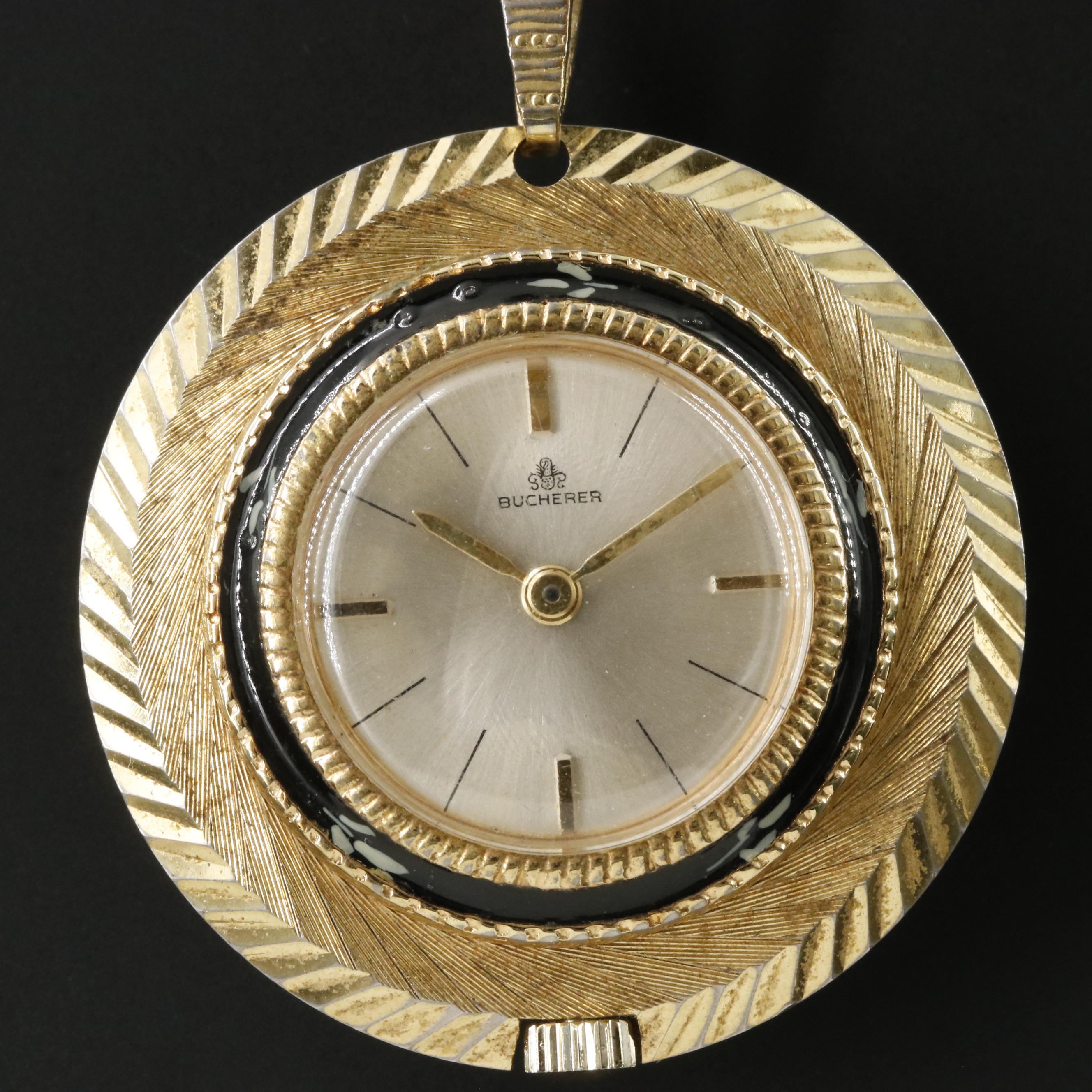 Vintage Bucherer Pendant Watch on 14K Gold Chain