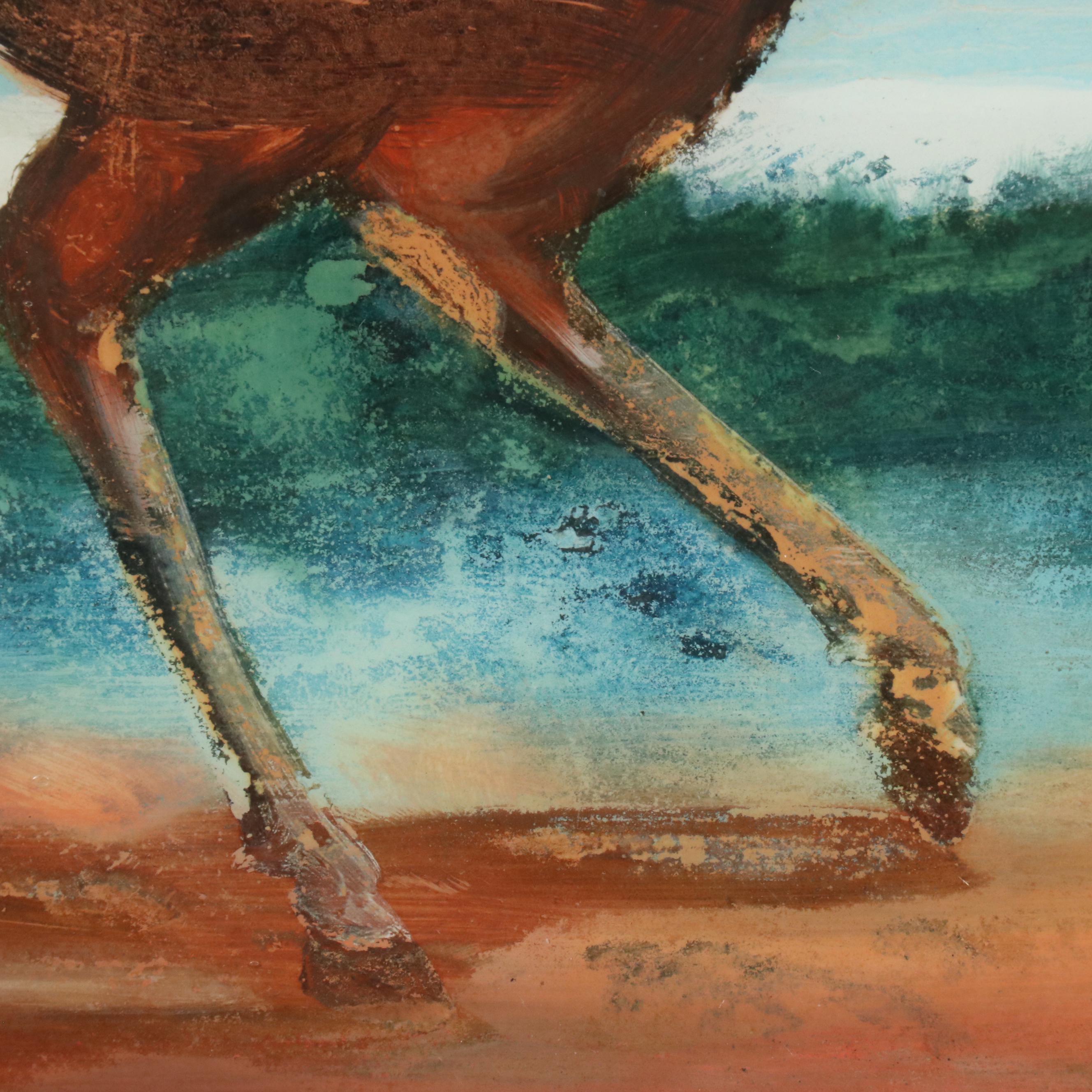 Antique Indian Mughal Empire Reverse Painted Glass of Rider