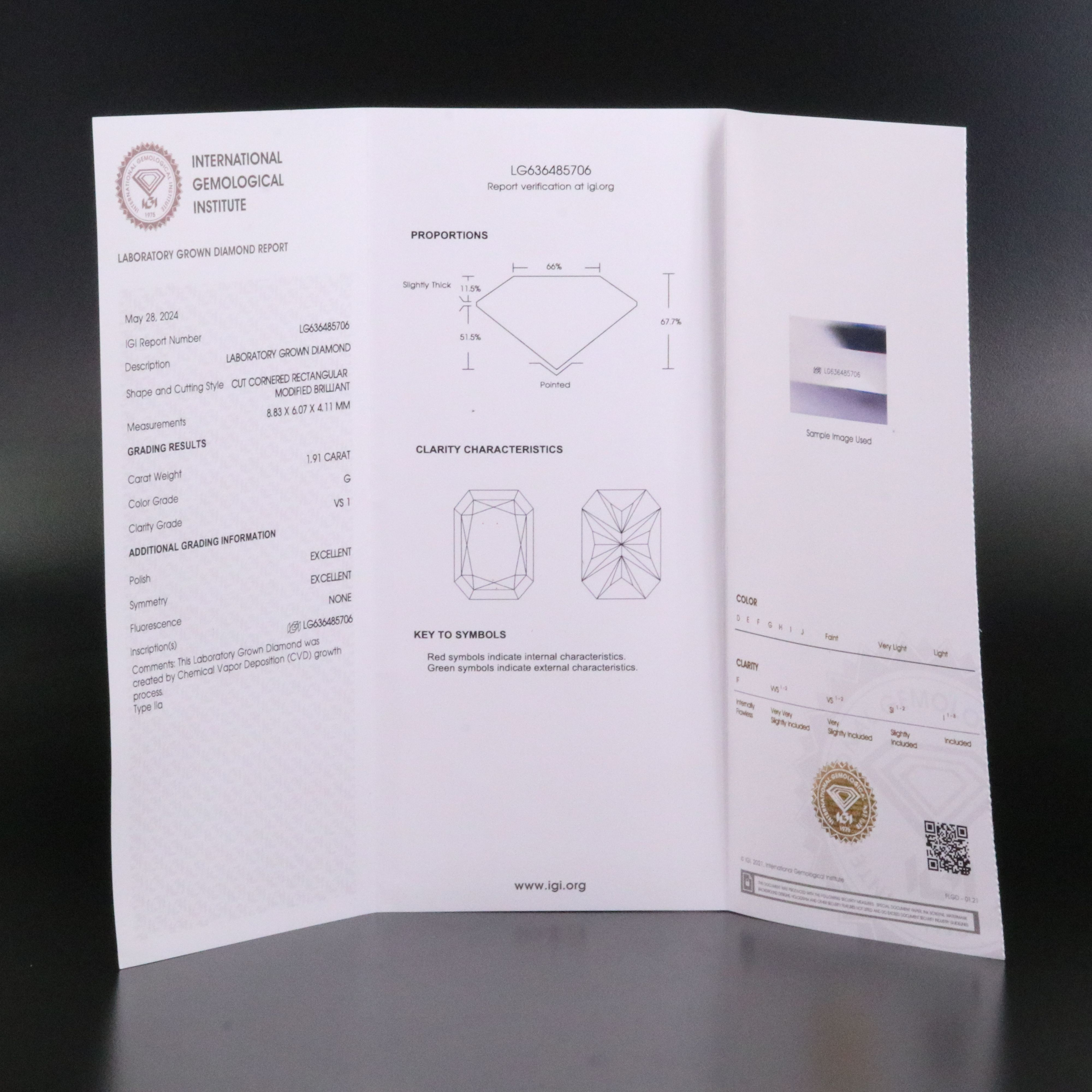 Loose 1.91 CT Lab Grown Diamond with IGI Report