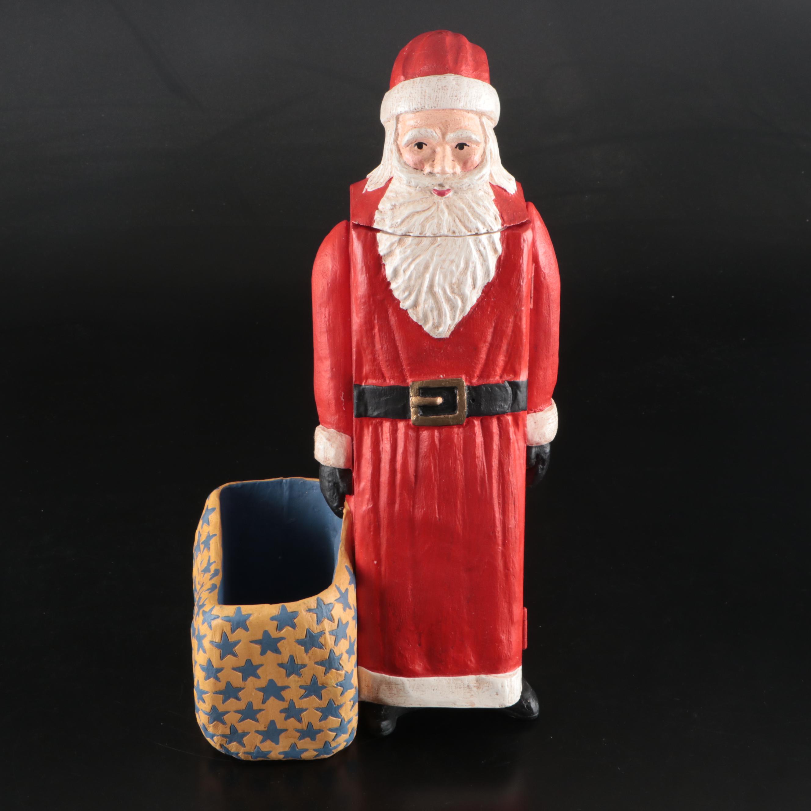 Waterford First Edition Crystal Santa and Polychrome Wooden Santa Cabinet