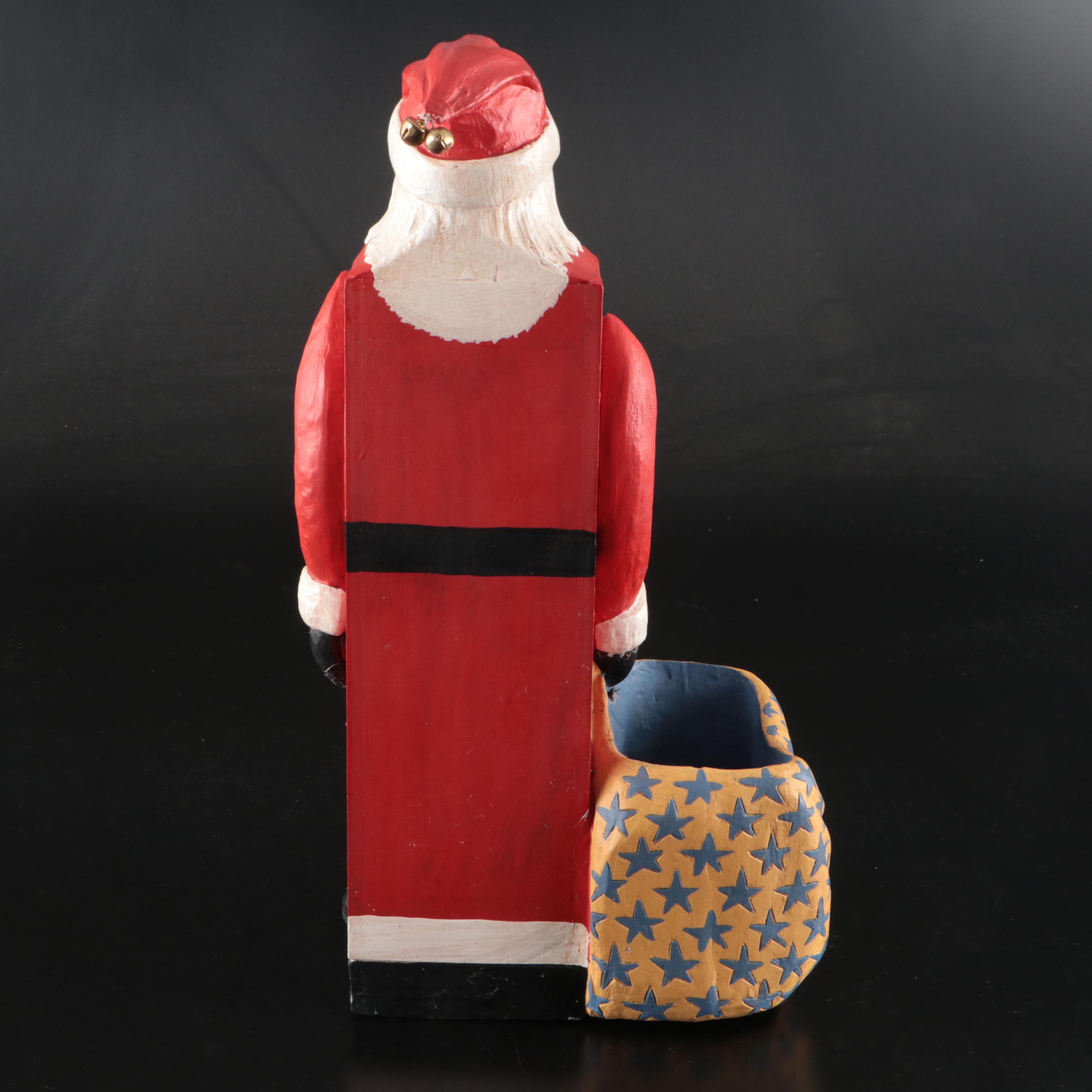 Waterford First Edition Crystal Santa and Polychrome Wooden Santa Cabinet