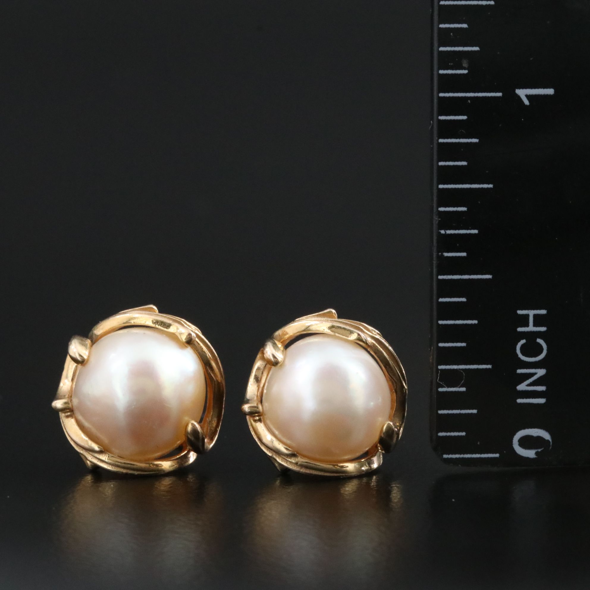 B.A. Ballou & Co. 14K and Pearl Solitaire Foliate Setting Earrings