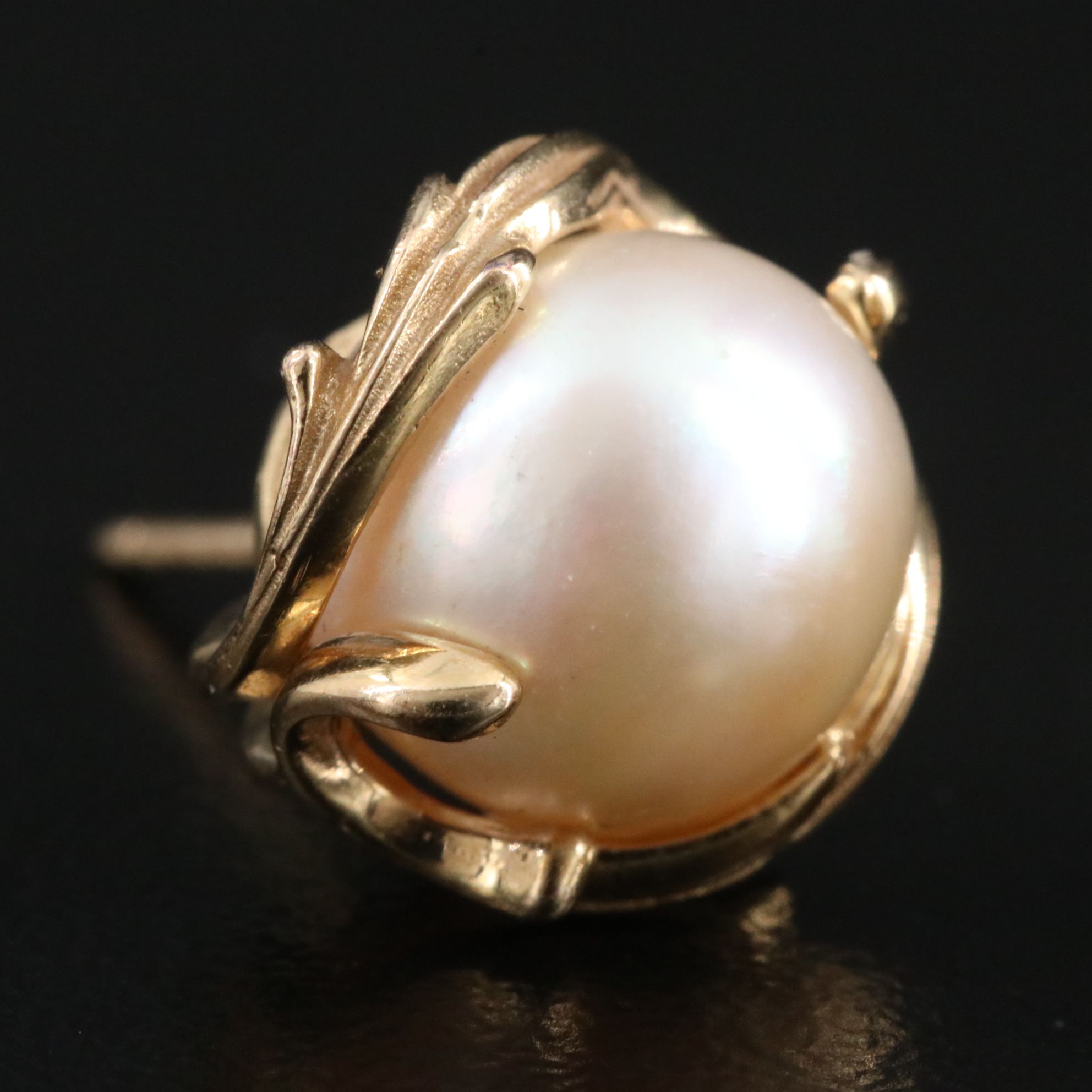 B.A. Ballou & Co. 14K and Pearl Solitaire Foliate Setting Earrings