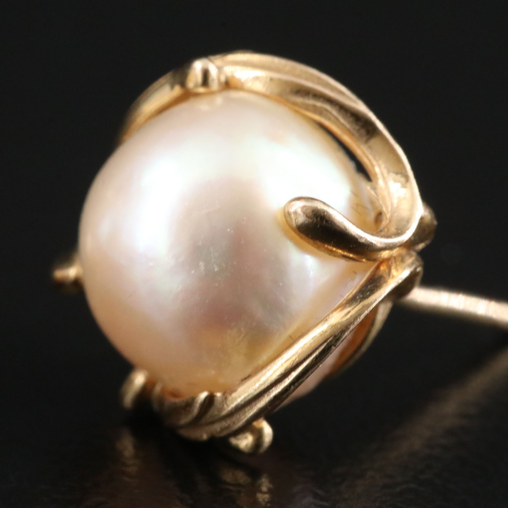 B.A. Ballou & Co. 14K and Pearl Solitaire Foliate Setting Earrings