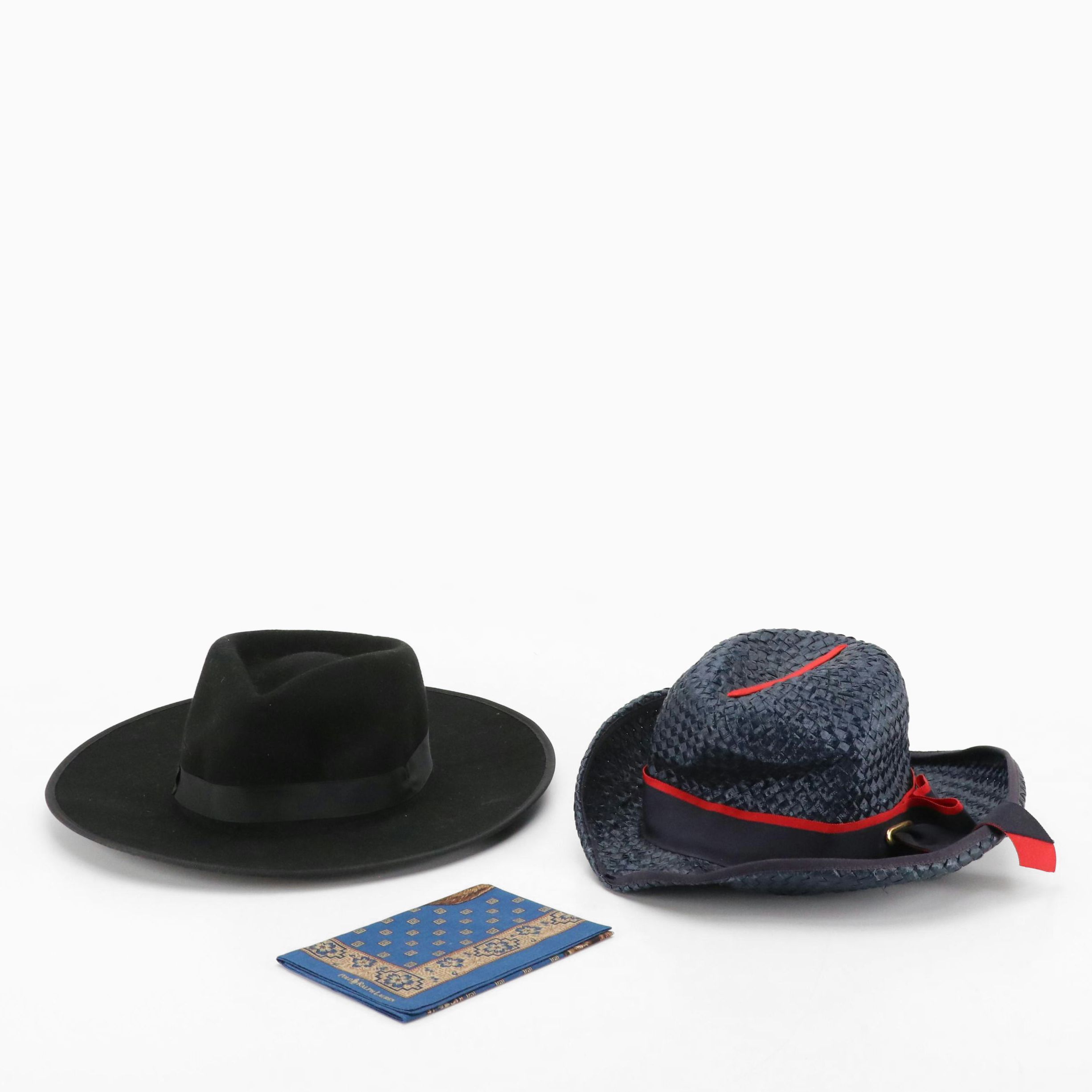 Polo Ralph Lauren Pocket Square with Lucca Couture and Mr. John Wide Brim Hats