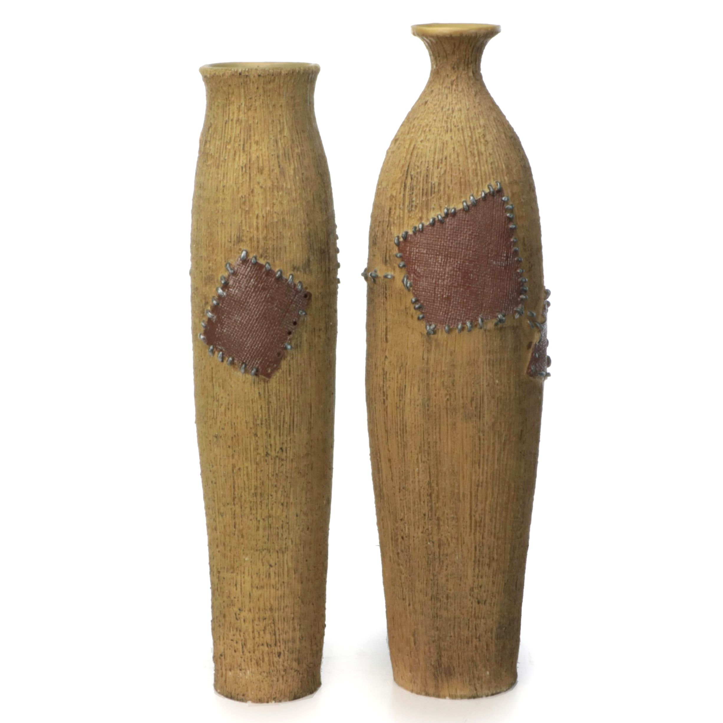 Ochre Yellow Textured Resin Floor Vase Pair