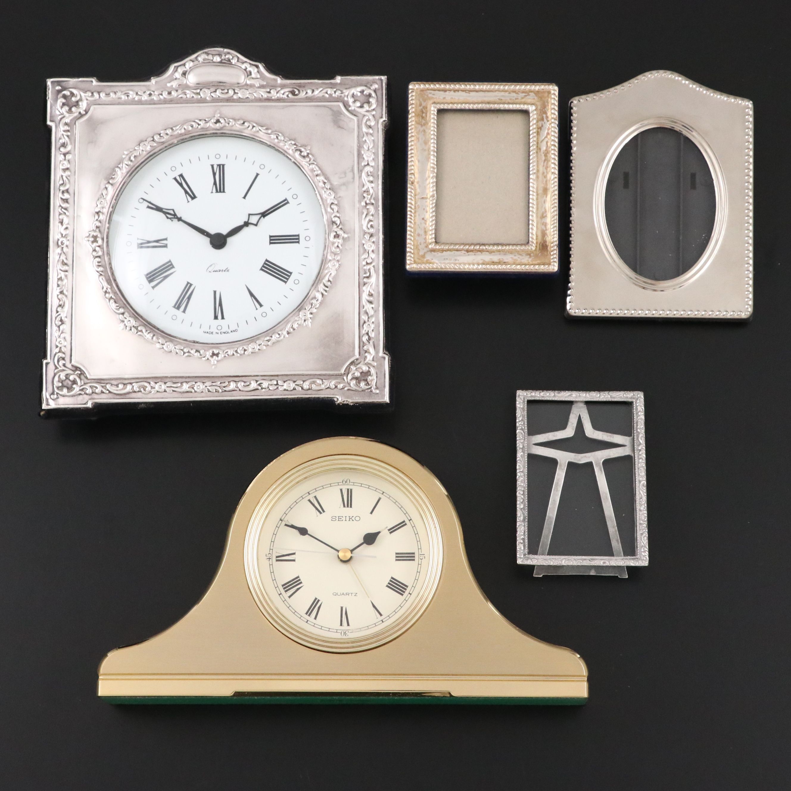 Seiko Brass and English Metal Frame Quartz Mantel Clocks with Small Frames