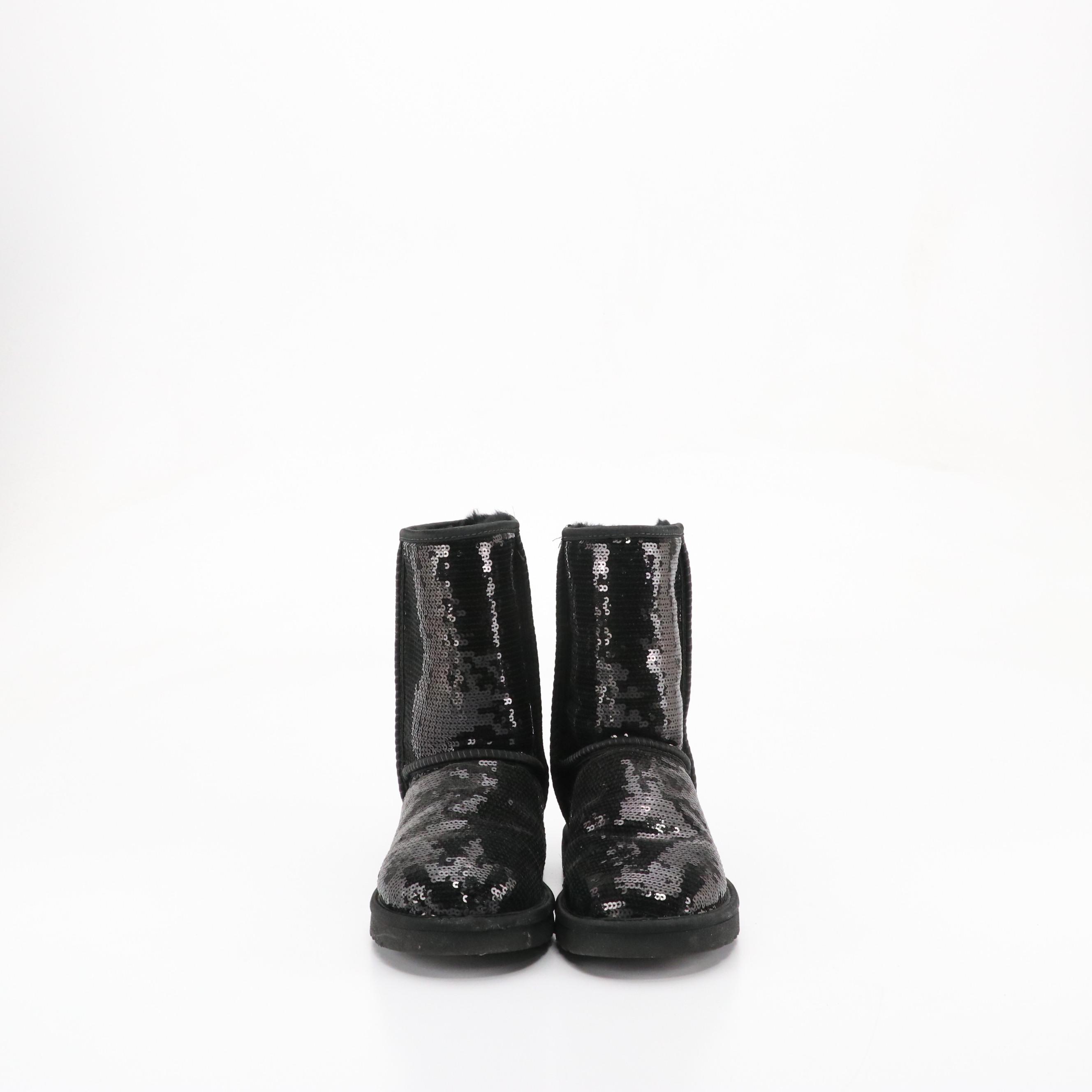 UGG Black 'Classic Sparkle Sequin' Short Boots and 'Ultra Short' Snow Sole Boots