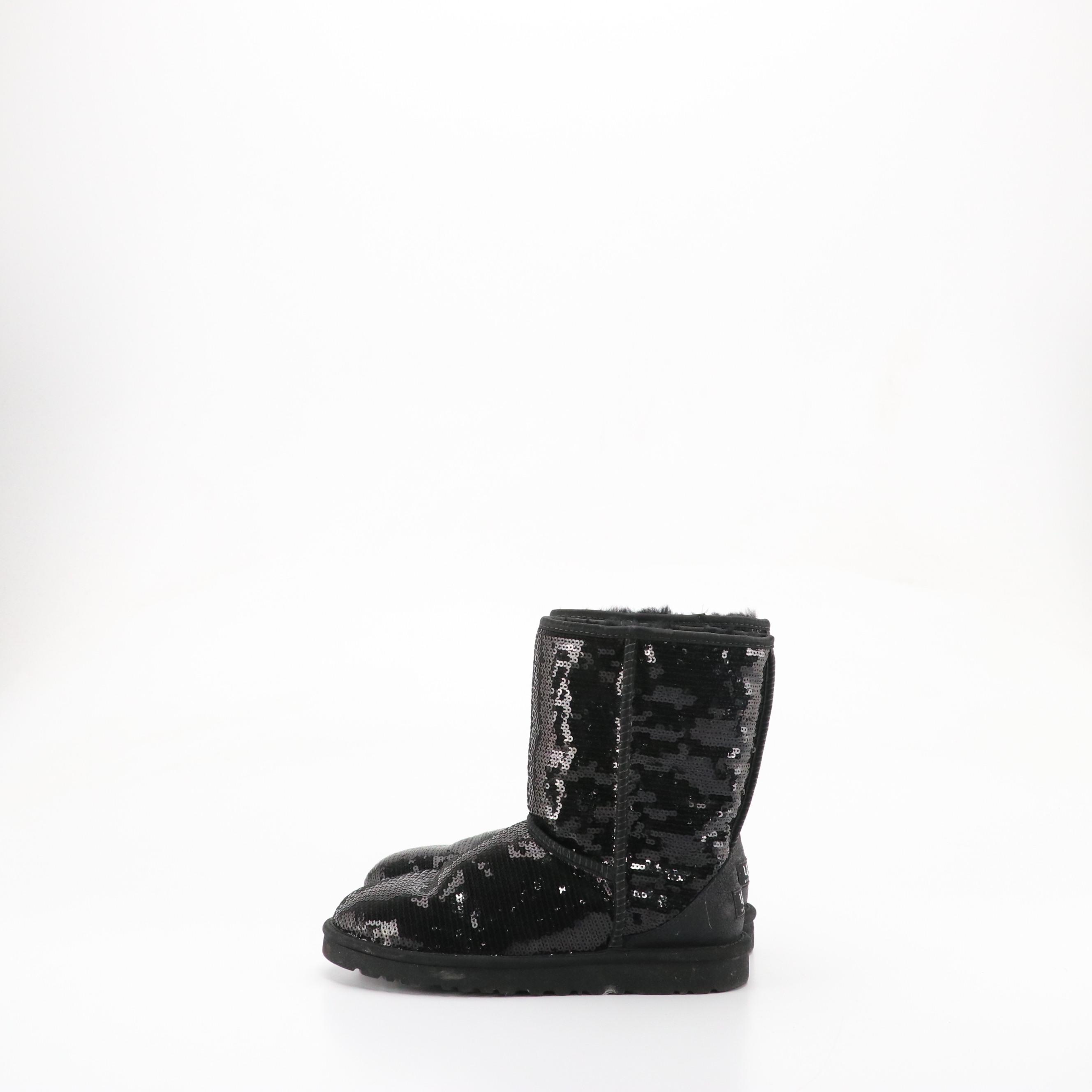 UGG Black 'Classic Sparkle Sequin' Short Boots and 'Ultra Short' Snow Sole Boots