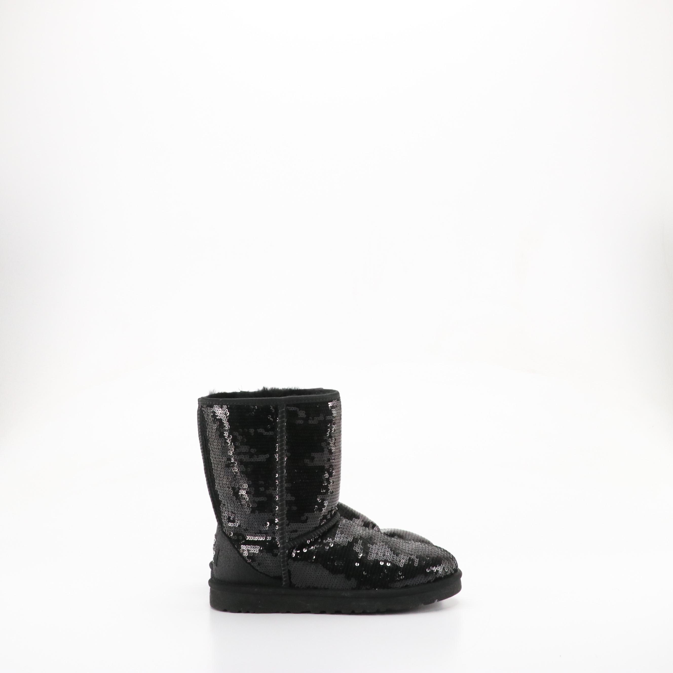 UGG Black 'Classic Sparkle Sequin' Short Boots and 'Ultra Short' Snow Sole Boots