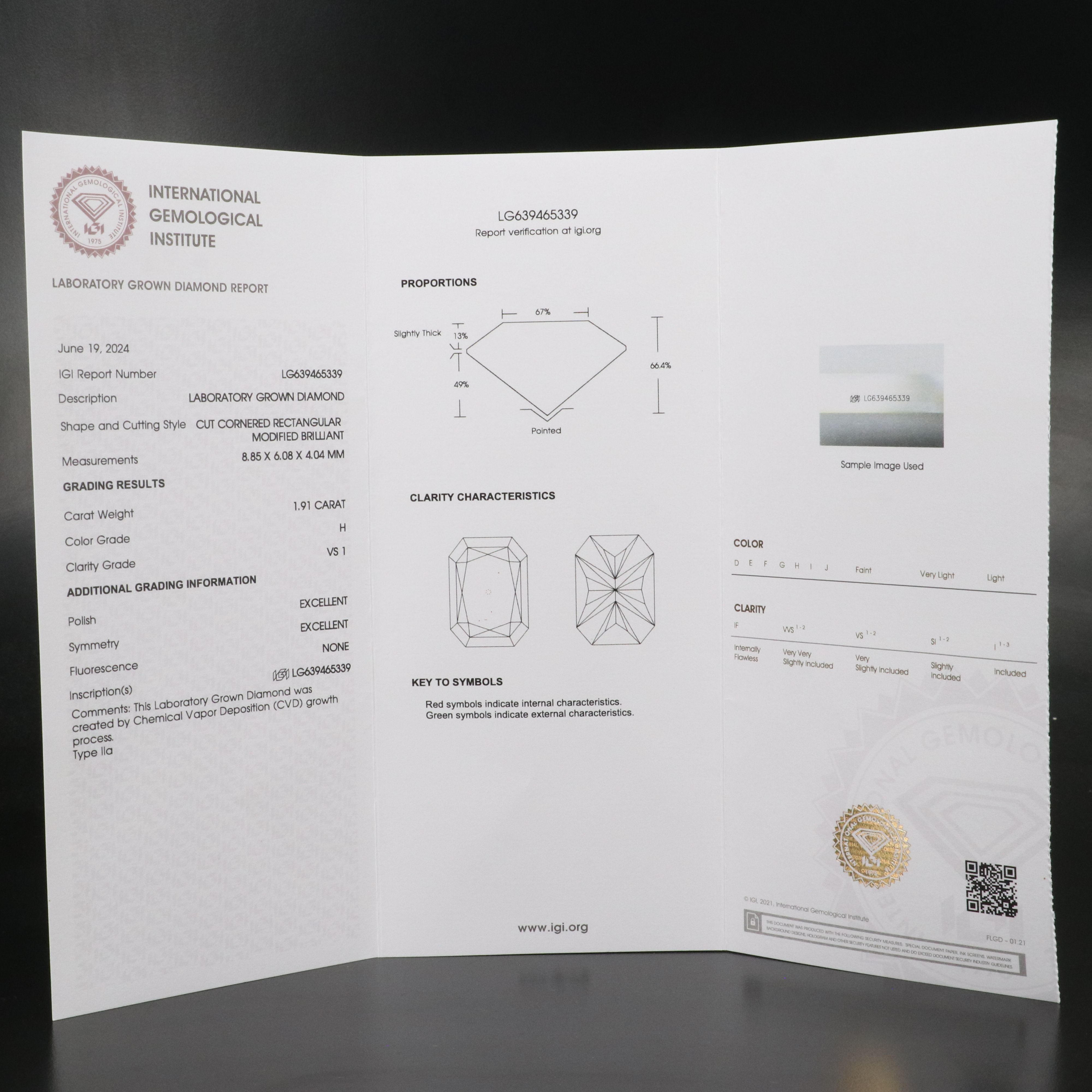 Loose 1.91 CT Lab Grown Diamond with IGI Report
