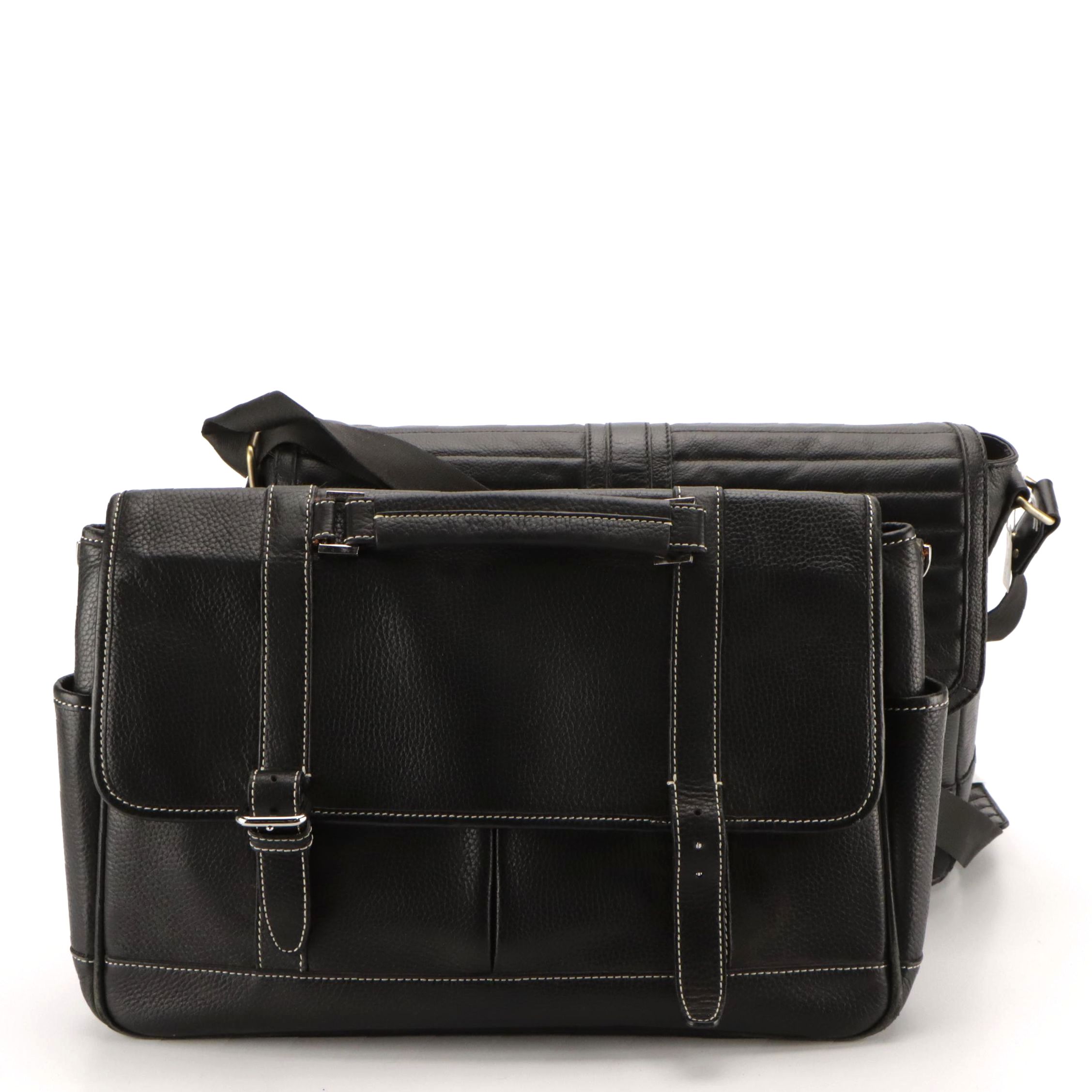 Lambertson Truex and Jill. E. Front-Flap Briefcase Bags in Black Grained Leather