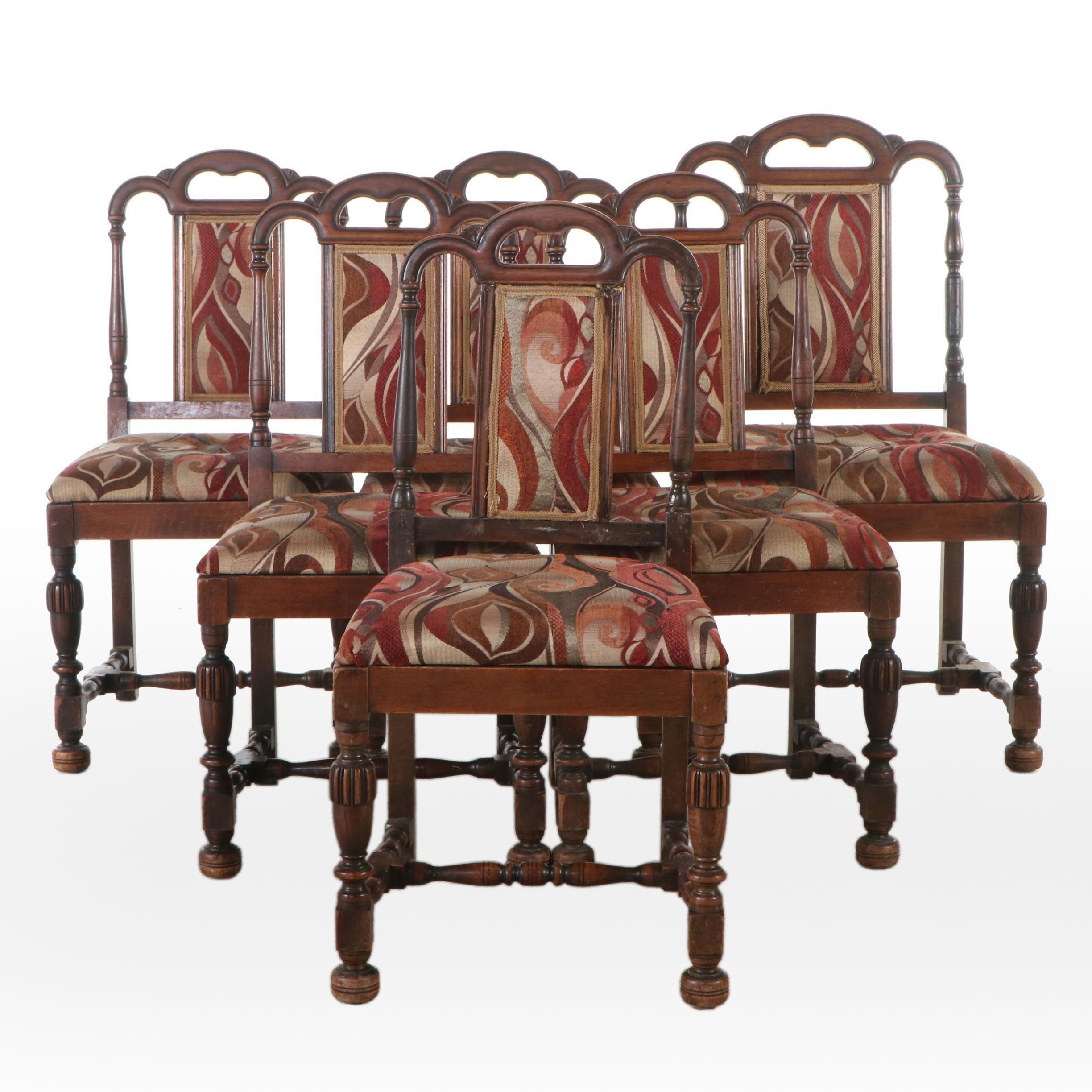 Six Jacobean Style Walnut Dining Chairs, Early 20th Century