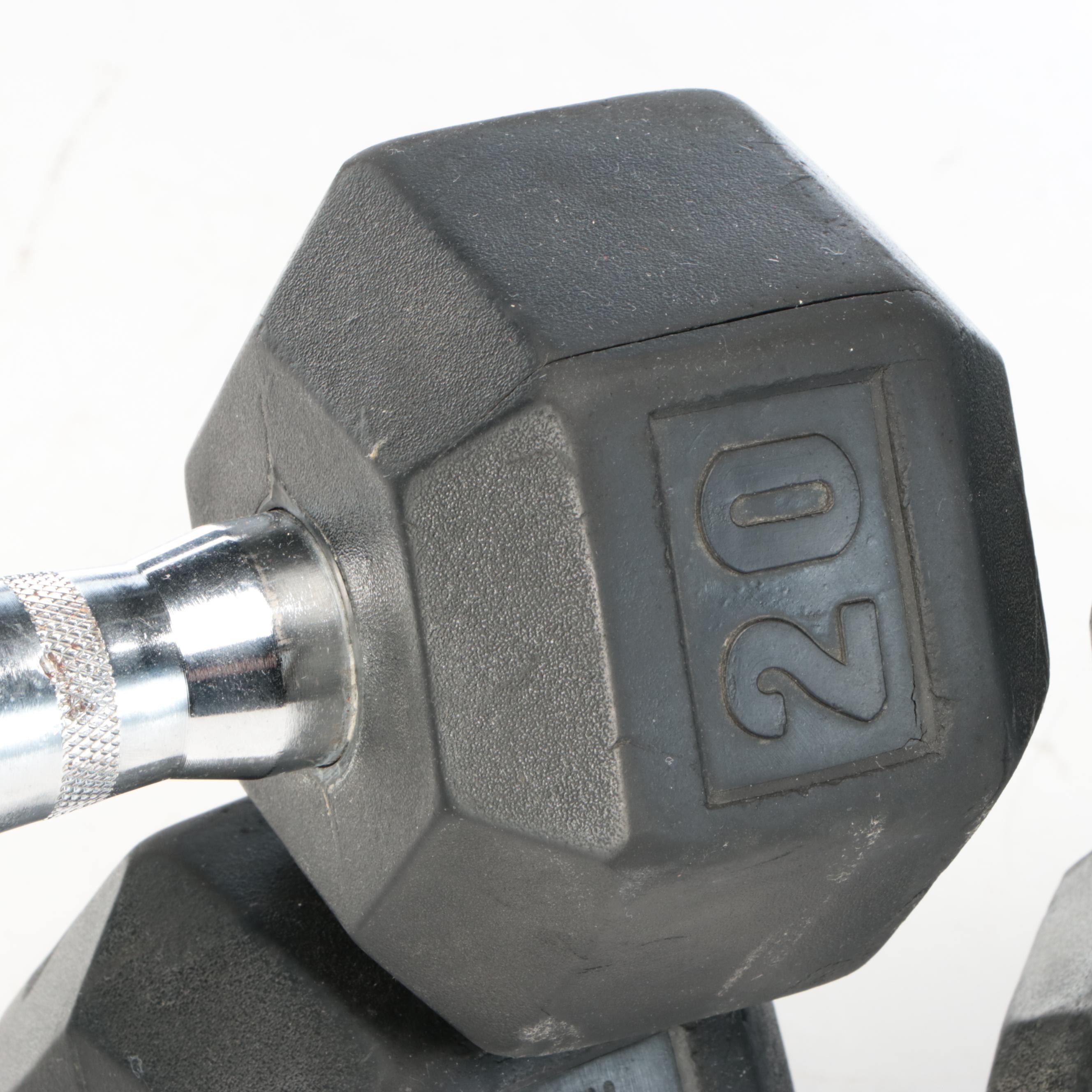 Rogue Rubber Hex 15 and 20 Pound Dumbbells