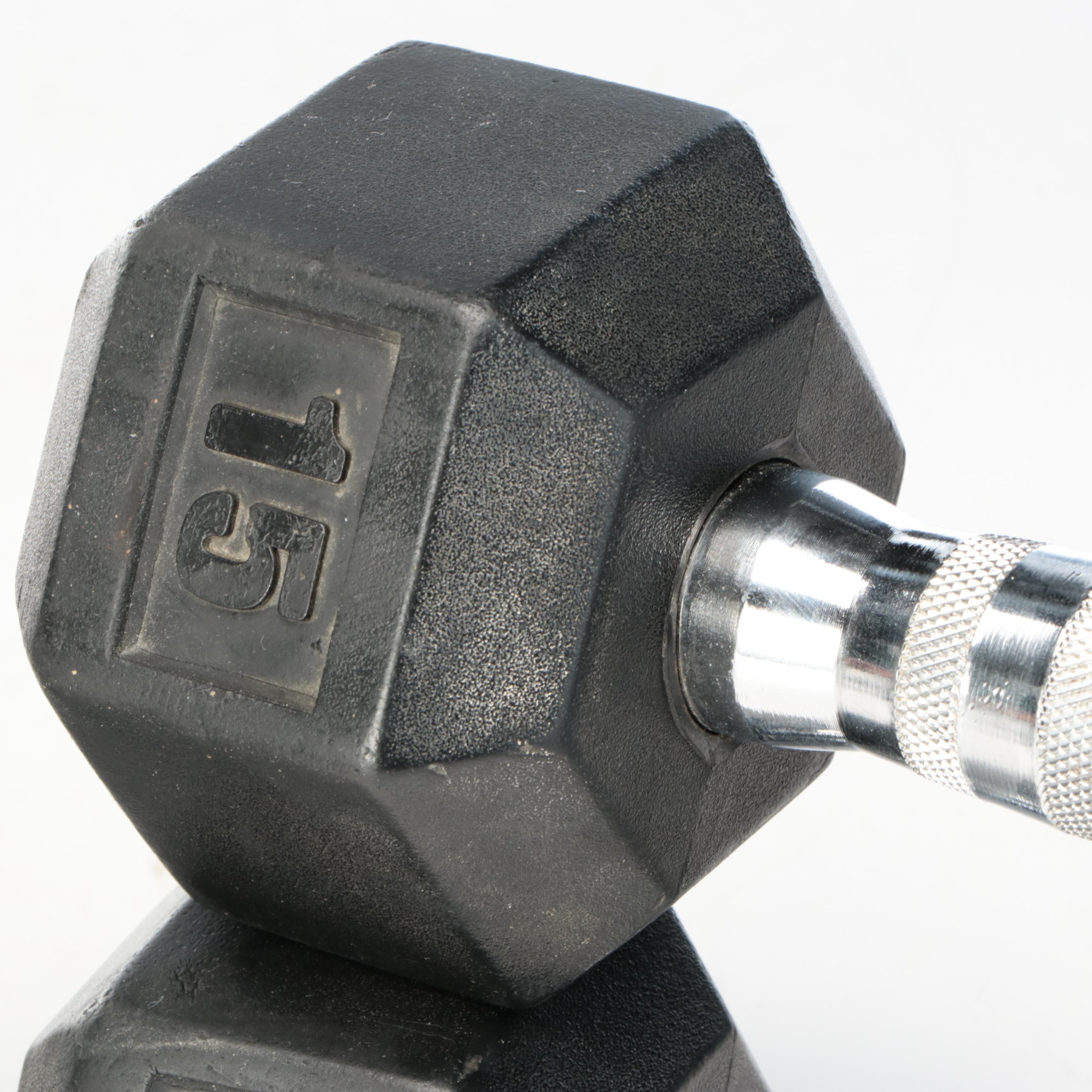 Rogue Rubber Hex 15 and 20 Pound Dumbbells